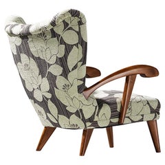 Lounge Chair with Mint Green Floral Upholstery