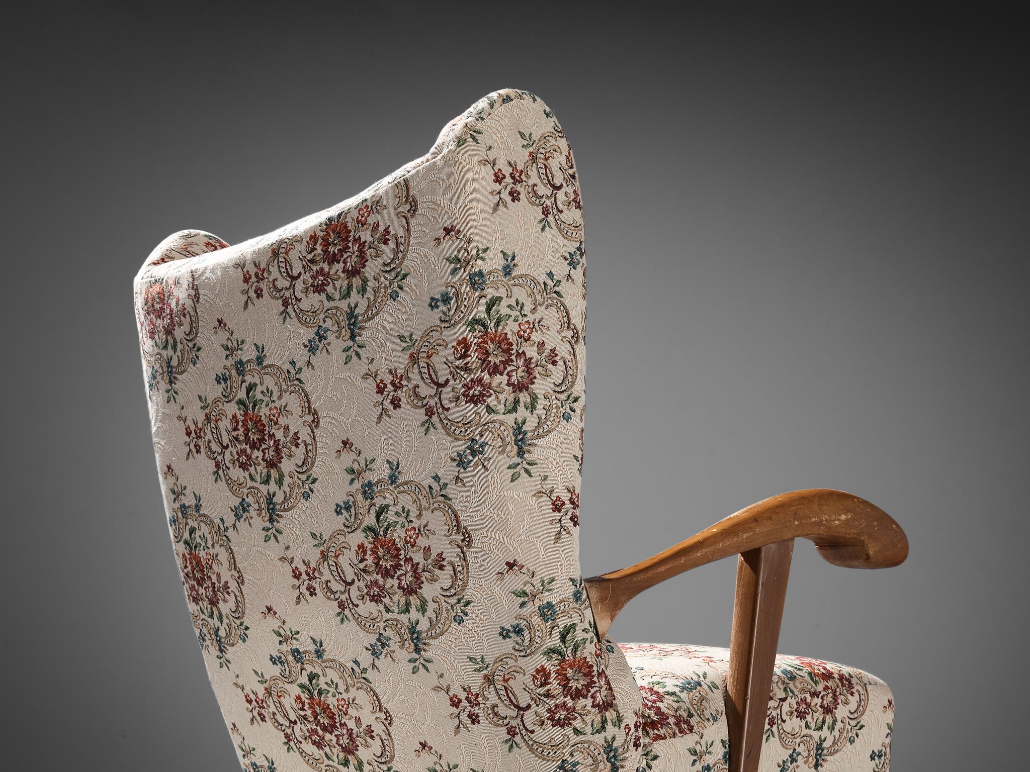Czech Lounge Chair with Off-White Floral Upholstery For Sale