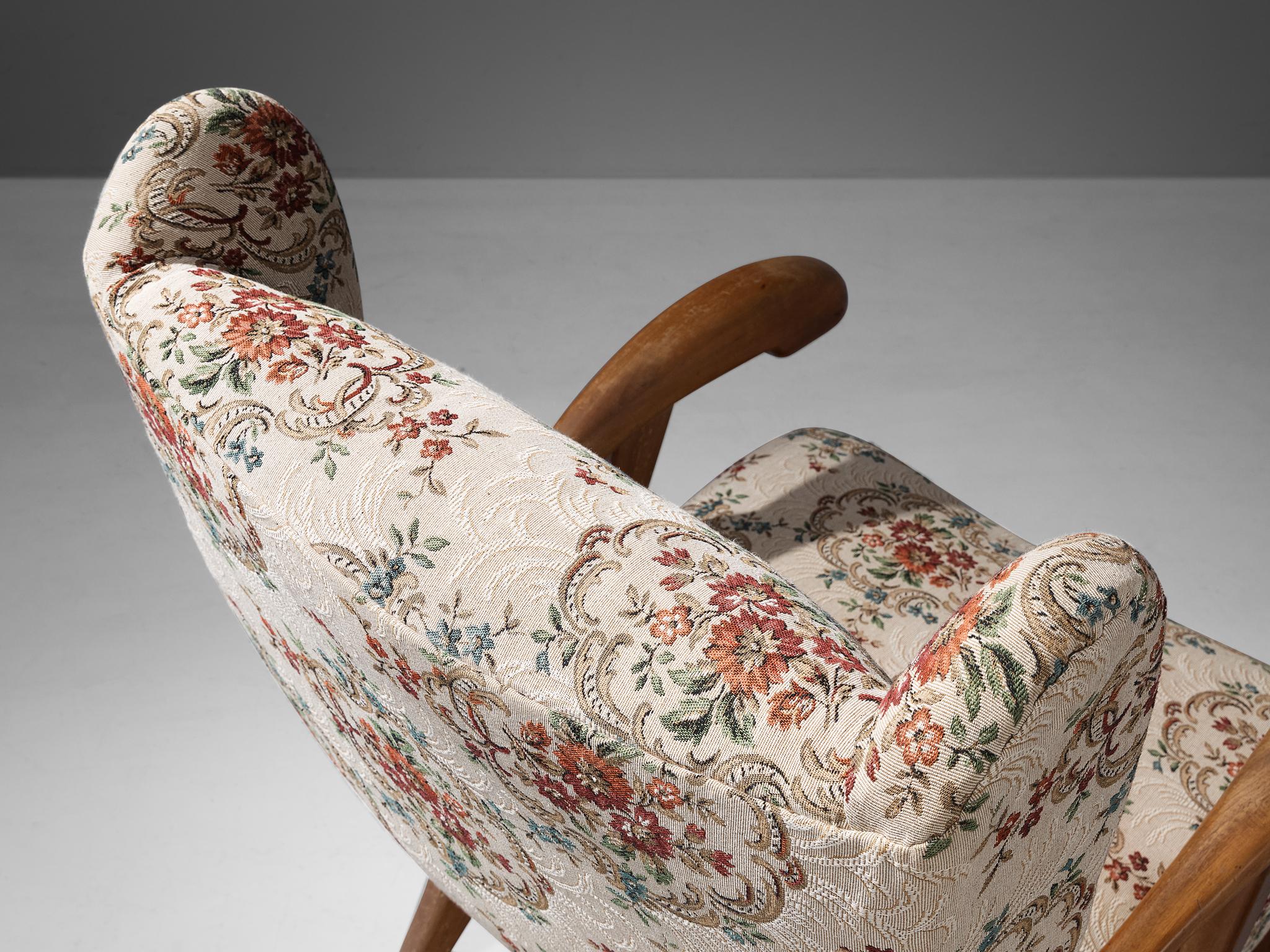 Lounge Chair with Off-White Floral Upholstery For Sale 2