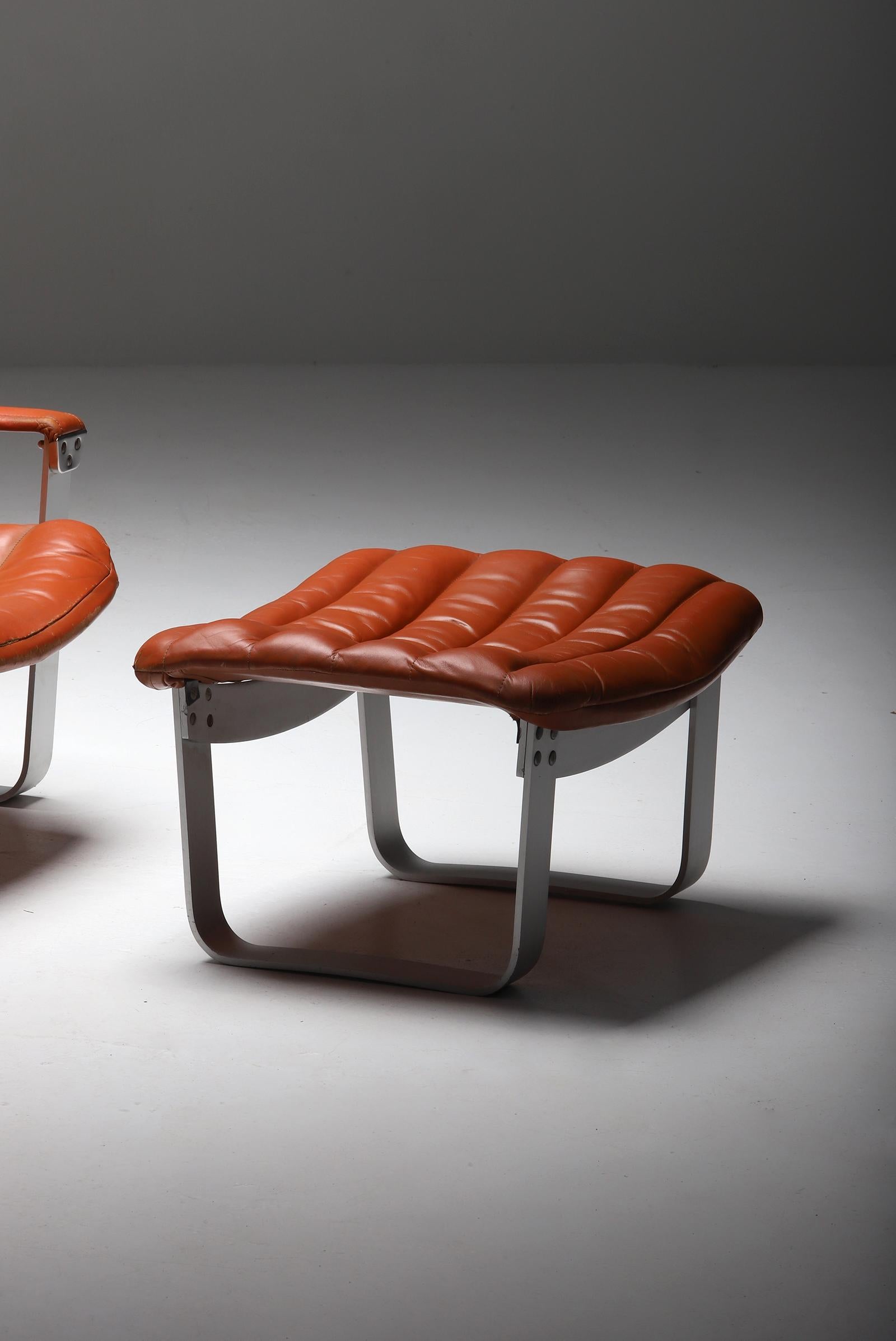 Mid-Century Modern Lounge Chair with Ottoman Designed by Ilmari Lappalainen for Asko 1960s