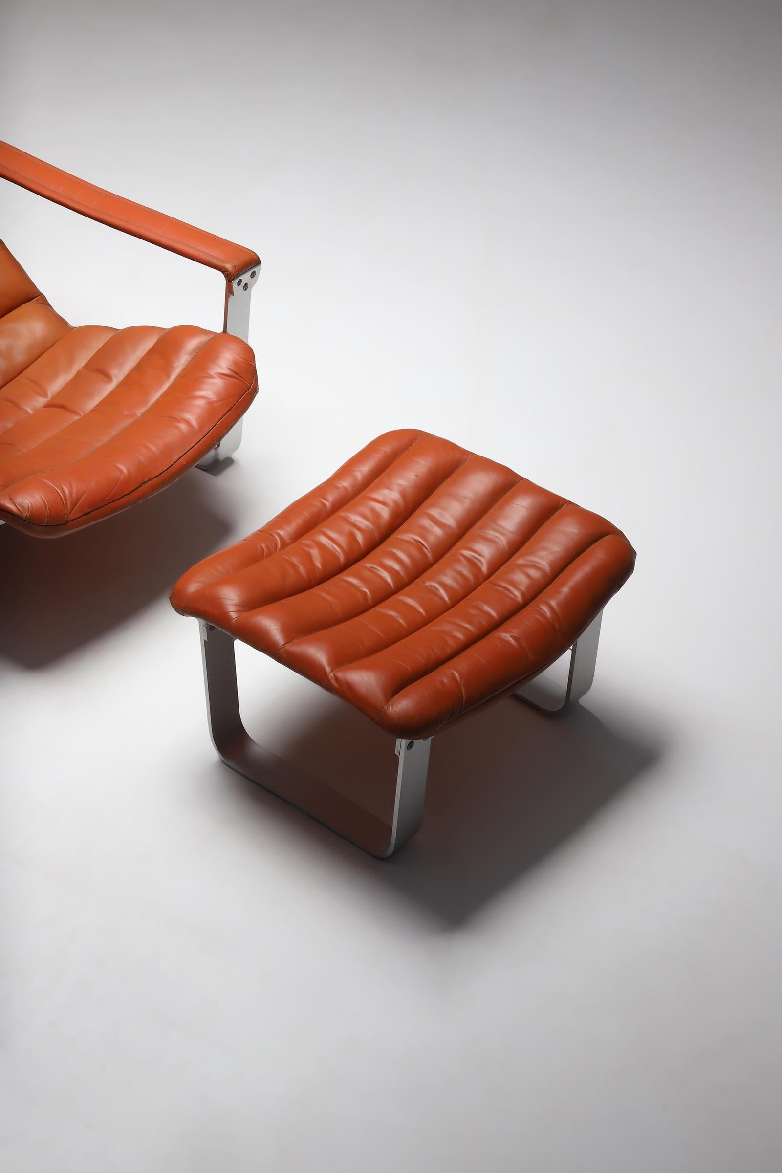 Metal Lounge Chair with Ottoman Designed by Ilmari Lappalainen for Asko 1960s