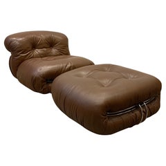 Lounge Chair with Ottoman in maroon leather, 1969 by Afra & Tobia Scarpa.