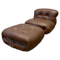 Lounge Chair with Ottoman in maroon leather, 1969 by Afra & Tobia Scarpa.
