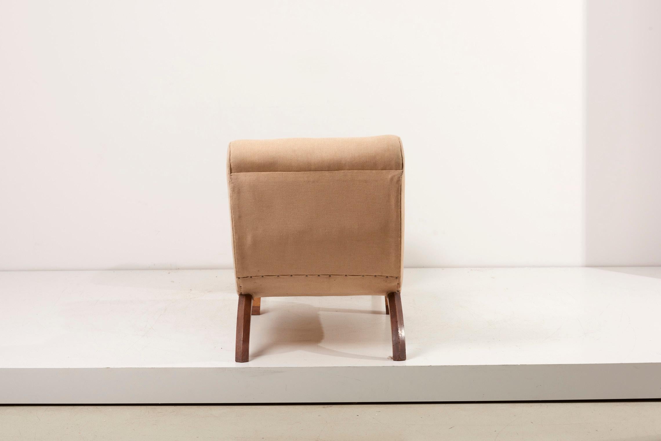 Mid-Century Modern Beige Rationalism Lounge Chair with Ottoman, Italy, 1920s 