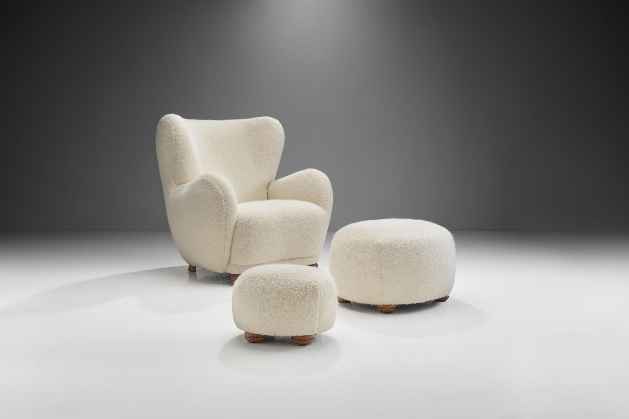 Mid-Century Modern Lounge Chair with Ottomans by Danish Cabinetmaker, Denmark, 1960s