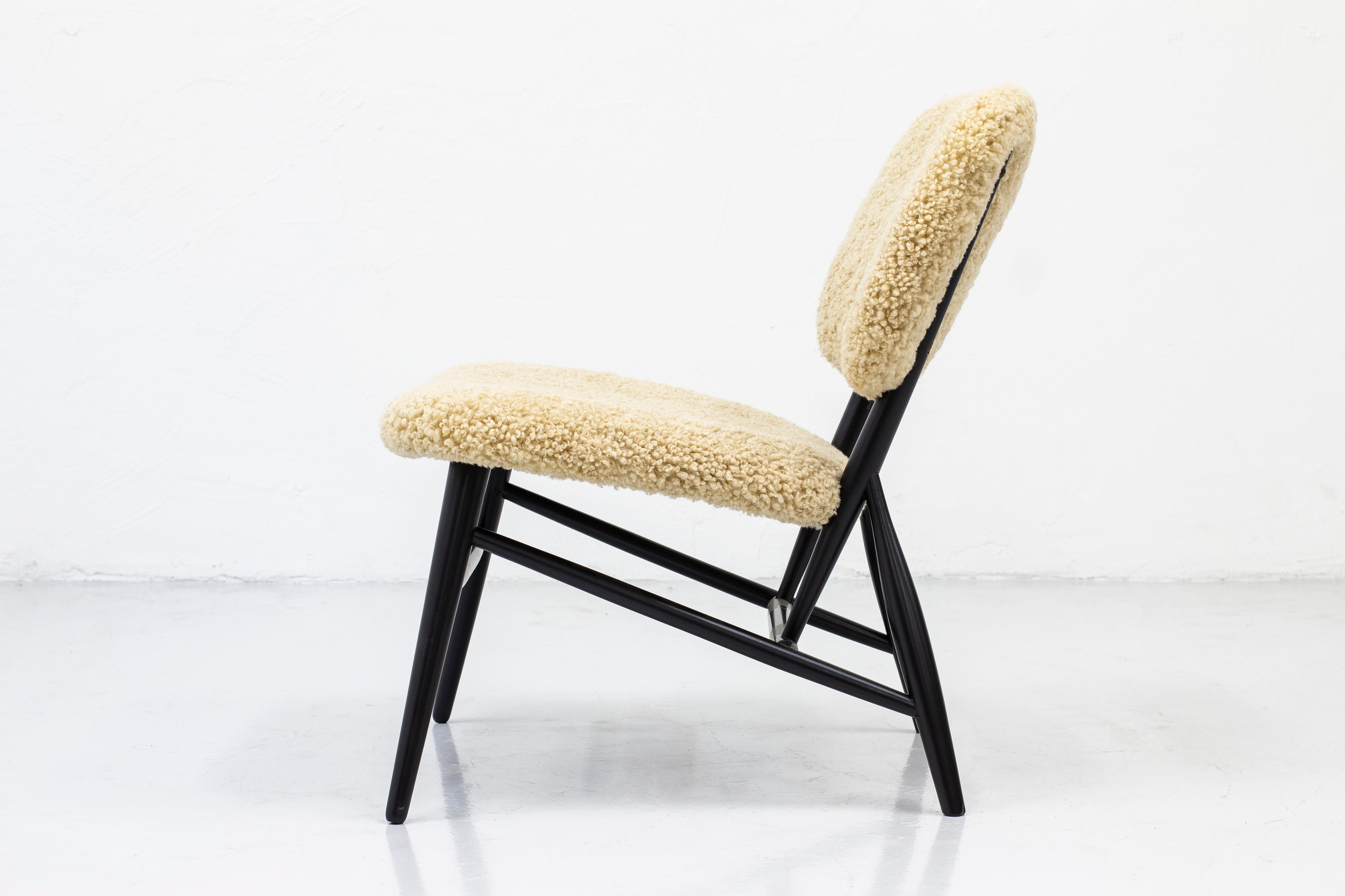 Swedish Lounge Chair with Sheep Skin by Slöjd & Möbler, in the Manner of Alf Svensson