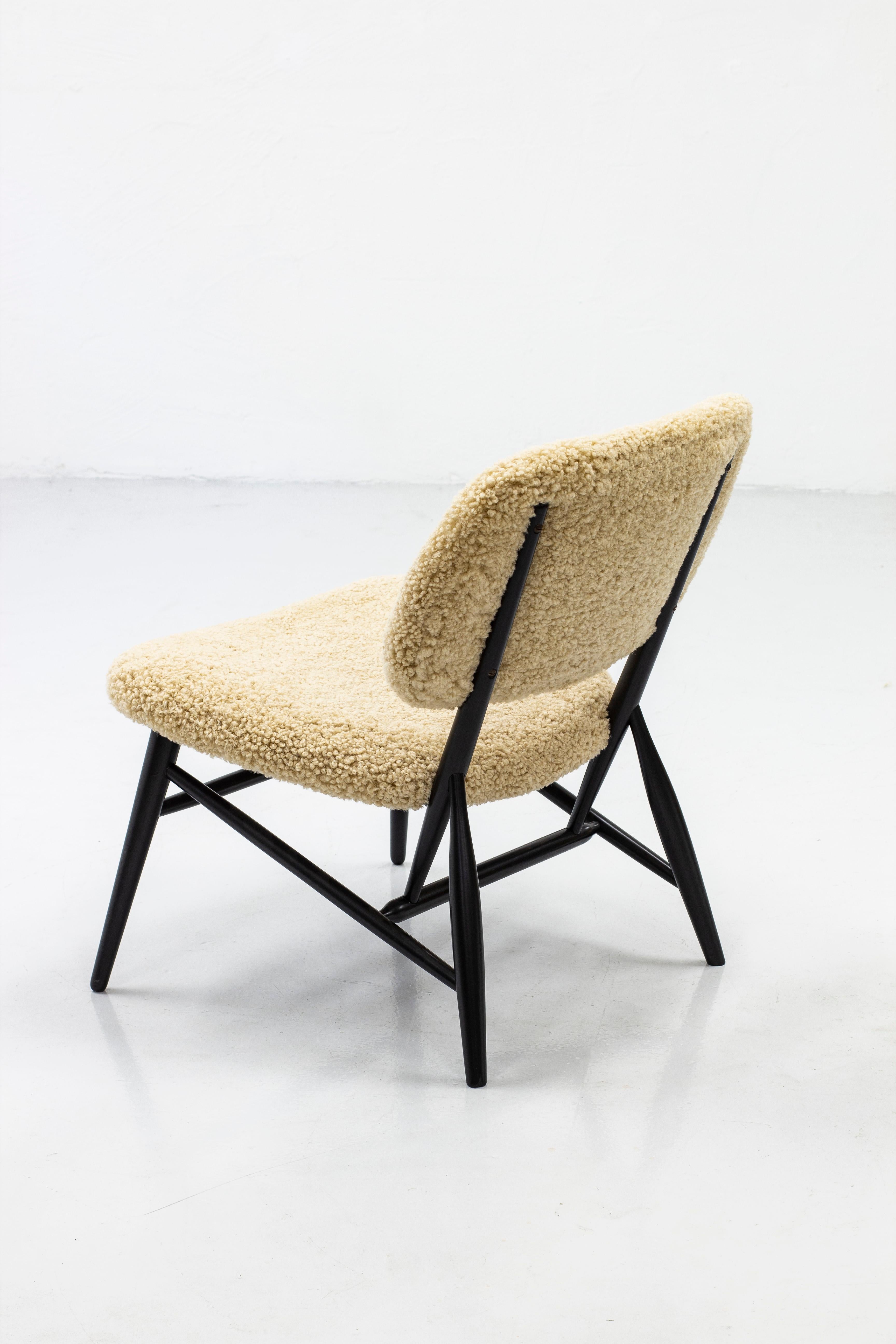 Sheepskin Lounge Chair with Sheep Skin by Slöjd & Möbler, in the Manner of Alf Svensson