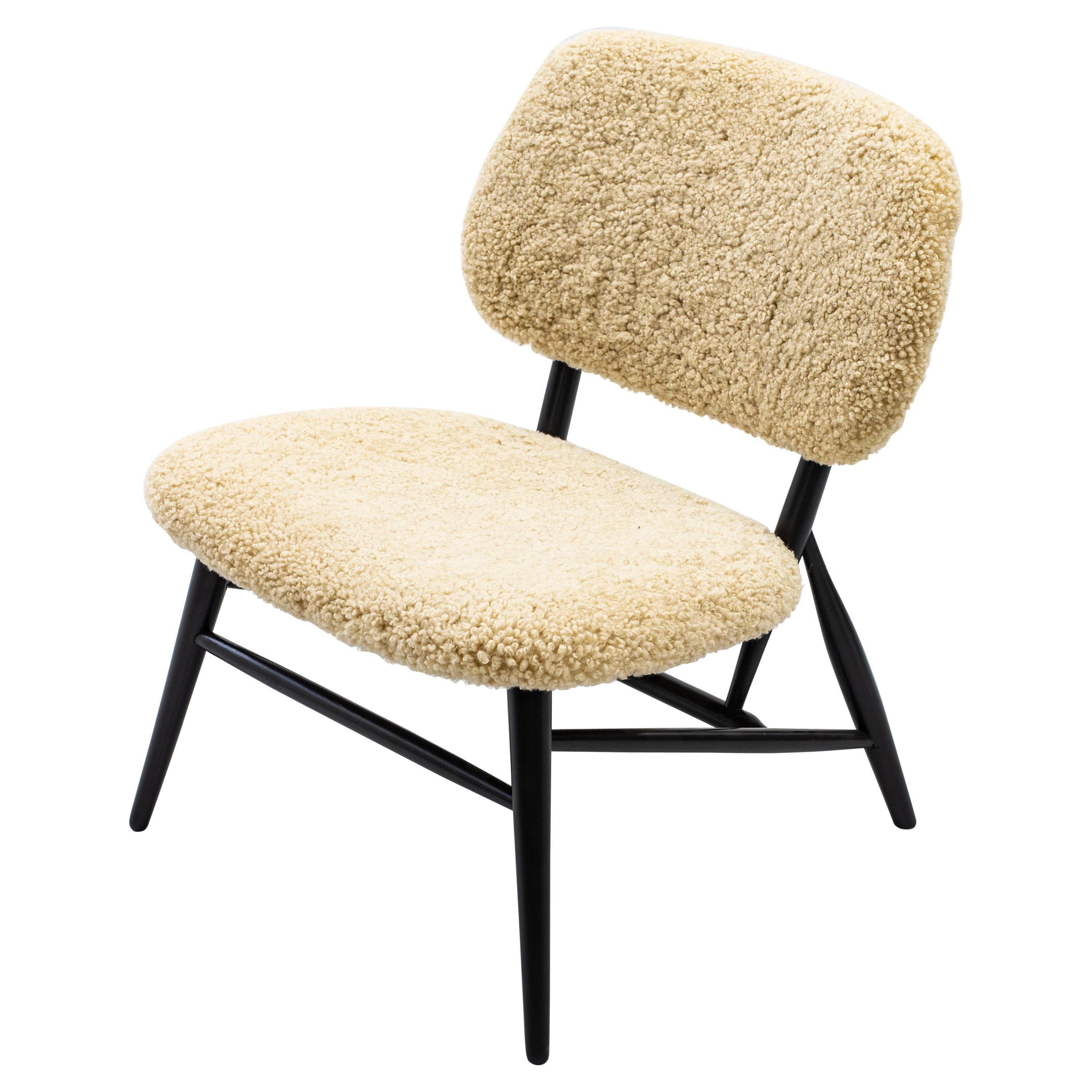Lounge Chair with Sheep Skin by Slöjd & Möbler, in the Manner of Alf Svensson