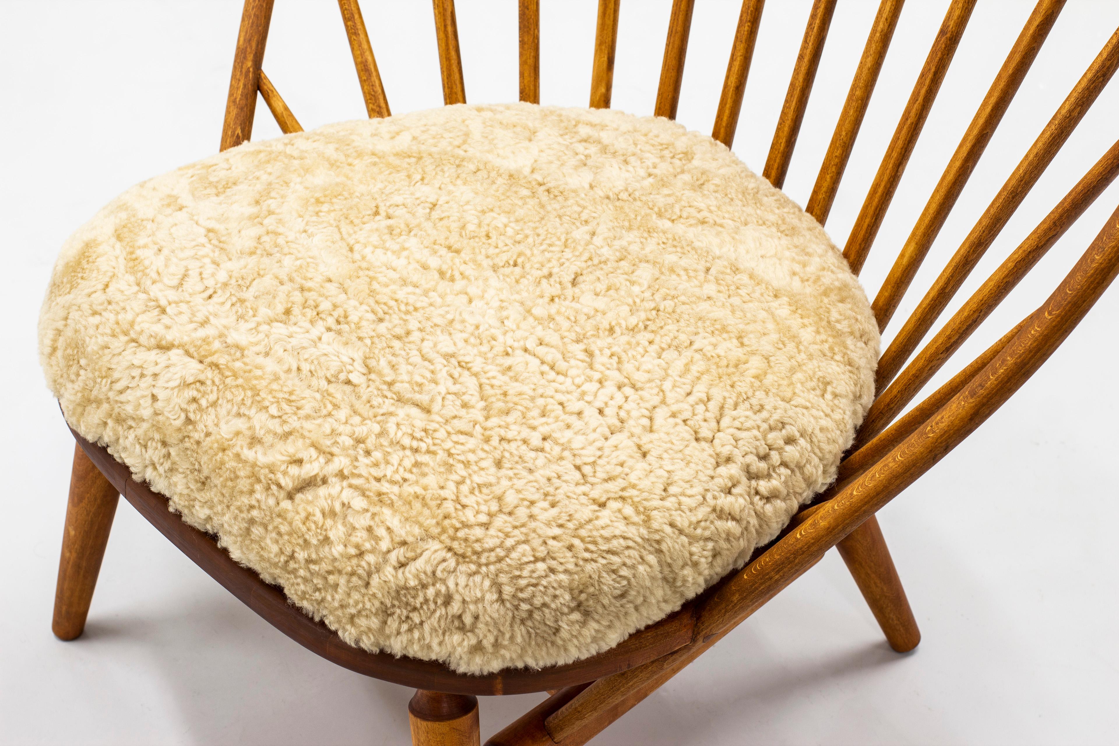 Mid-20th Century Lounge Chair with Sheep Skin Seat by Engström & Myrstrand, Sweden, 1950s