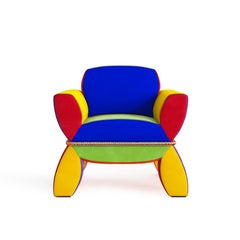 Lounge Chair Upholstered In Red Yellow Blue Green Purple Suede Brass Details
