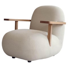 Sedia da salotto con braccioli in teak con tessuto da esterno in frassino caldo