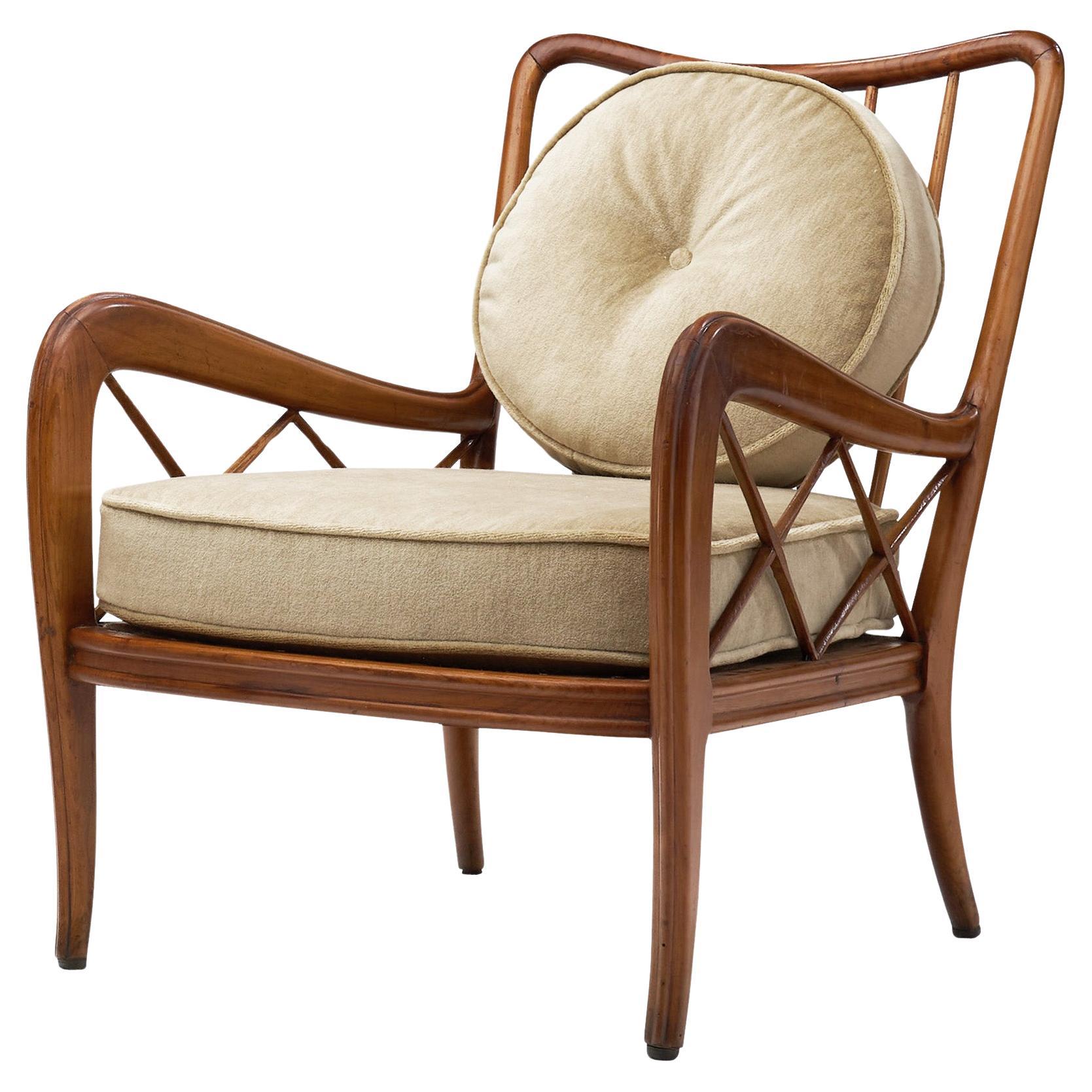 Lounge Chair with Upholstered Cushions Attributed to Paolo Buffa, Italy 1940s For Sale