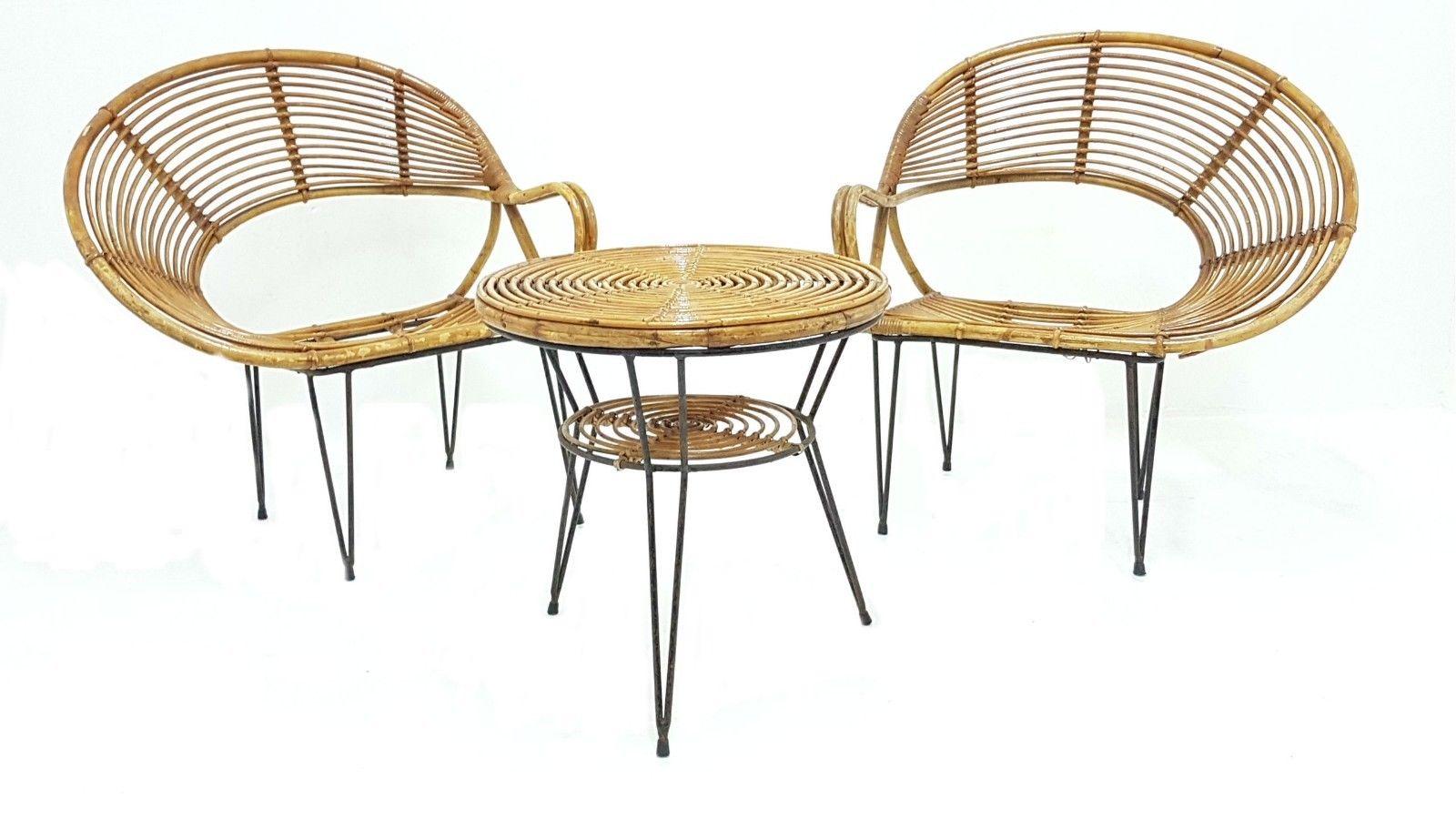 Fauteuils de salon et table en bambou Design Janine Abraham & Dirk Jan Rol, années 1950 Bon état - En vente à taranto, IT