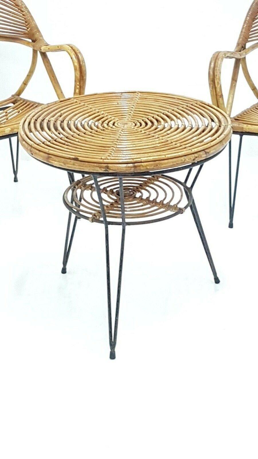 Milieu du XXe siècle Fauteuils de salon et table en bambou Design Janine Abraham & Dirk Jan Rol, années 1950 en vente