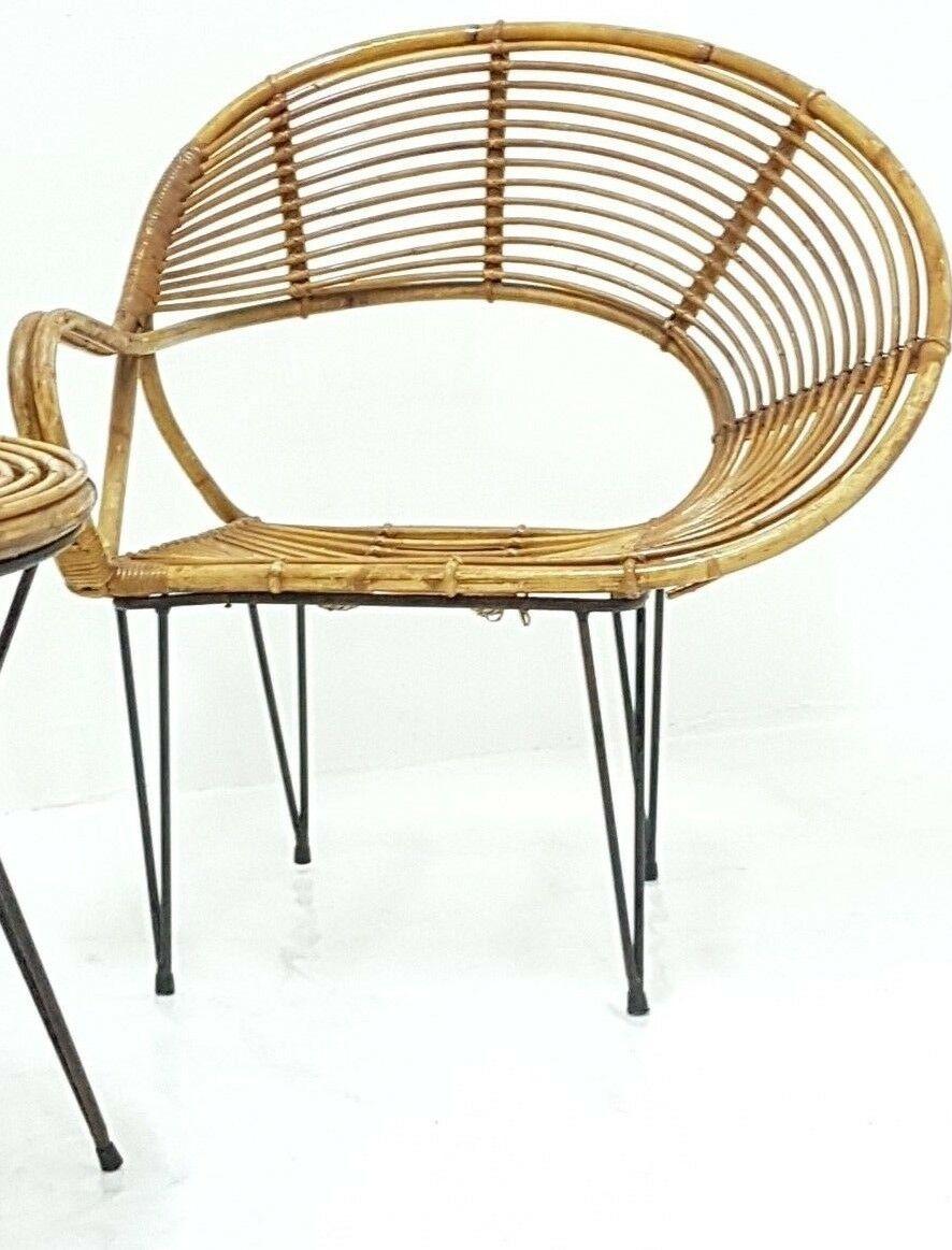 Metal Lounge Chairs and Bamboo Table Design Janine Abraham & Dirk Jan Rol, 1950s For Sale