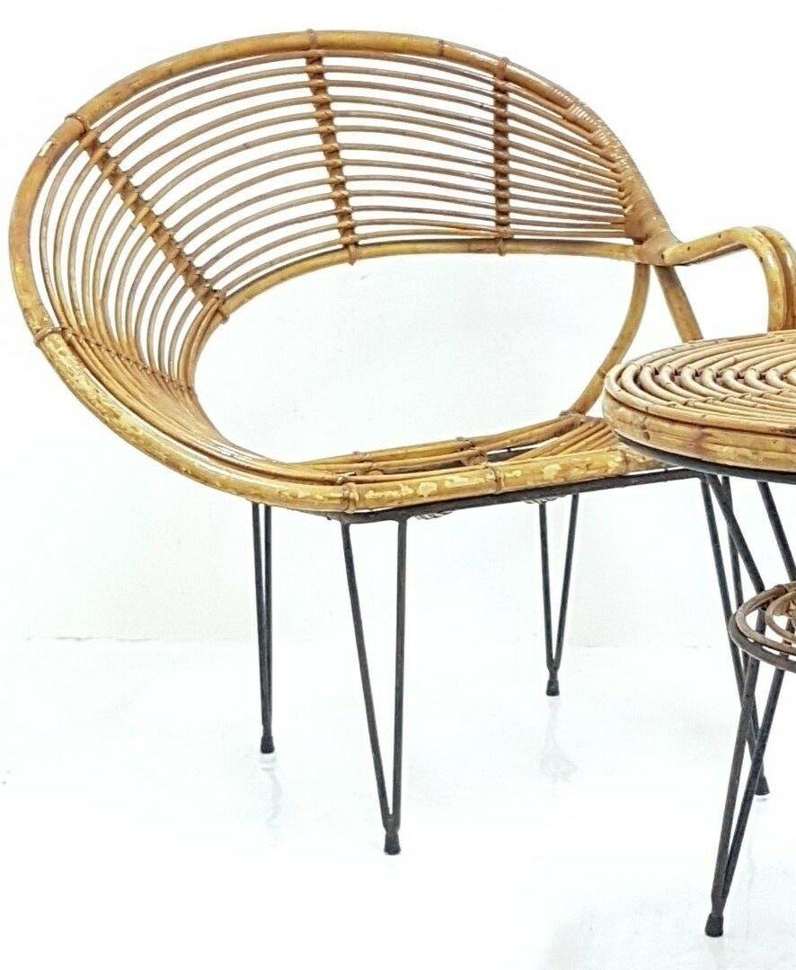 Fauteuils de salon et table en bambou Design Janine Abraham & Dirk Jan Rol, années 1950 en vente 1