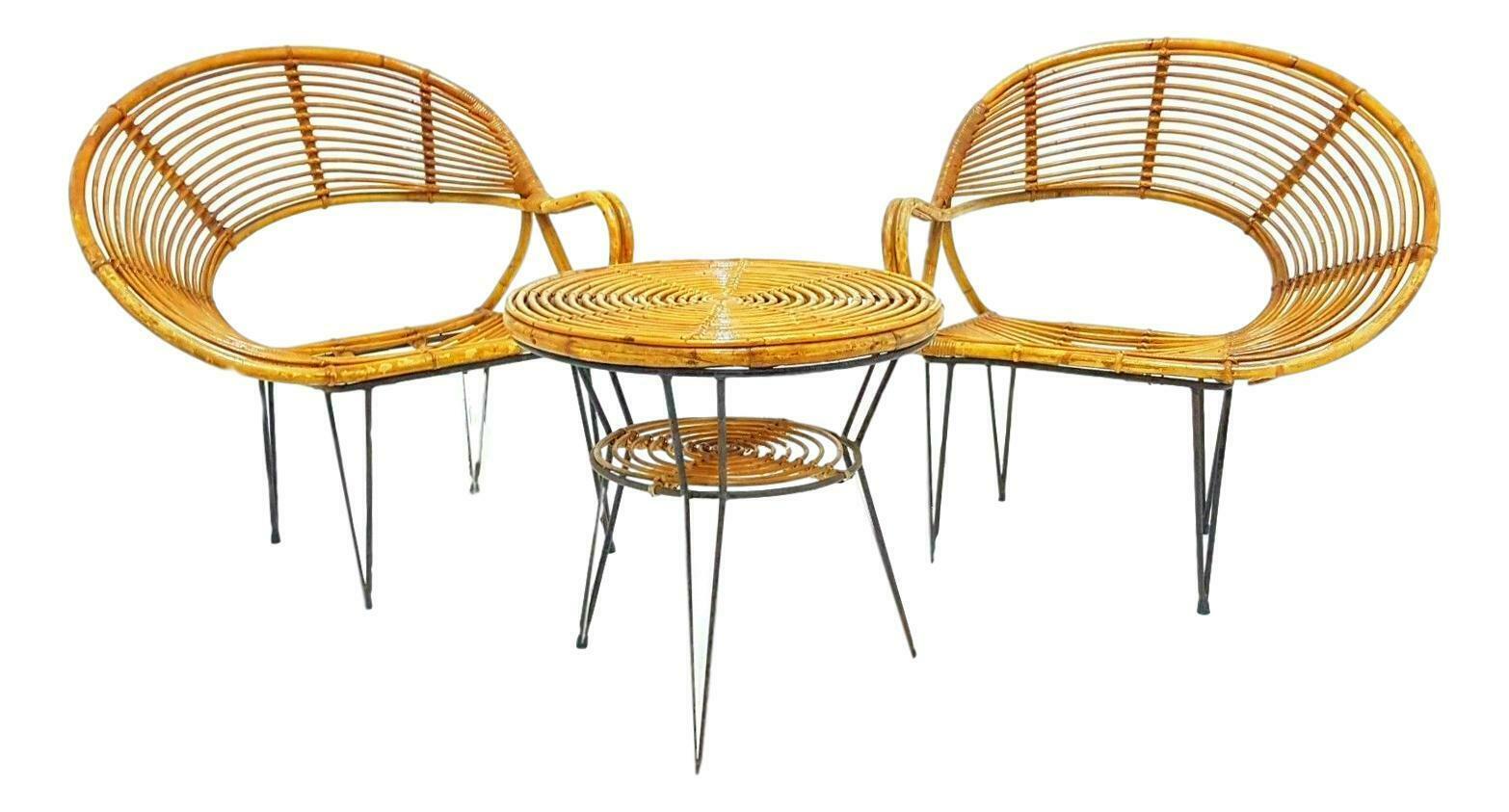 Fauteuils de salon et table en bambou Design Janine Abraham & Dirk Jan Rol, années 1950 en vente 2