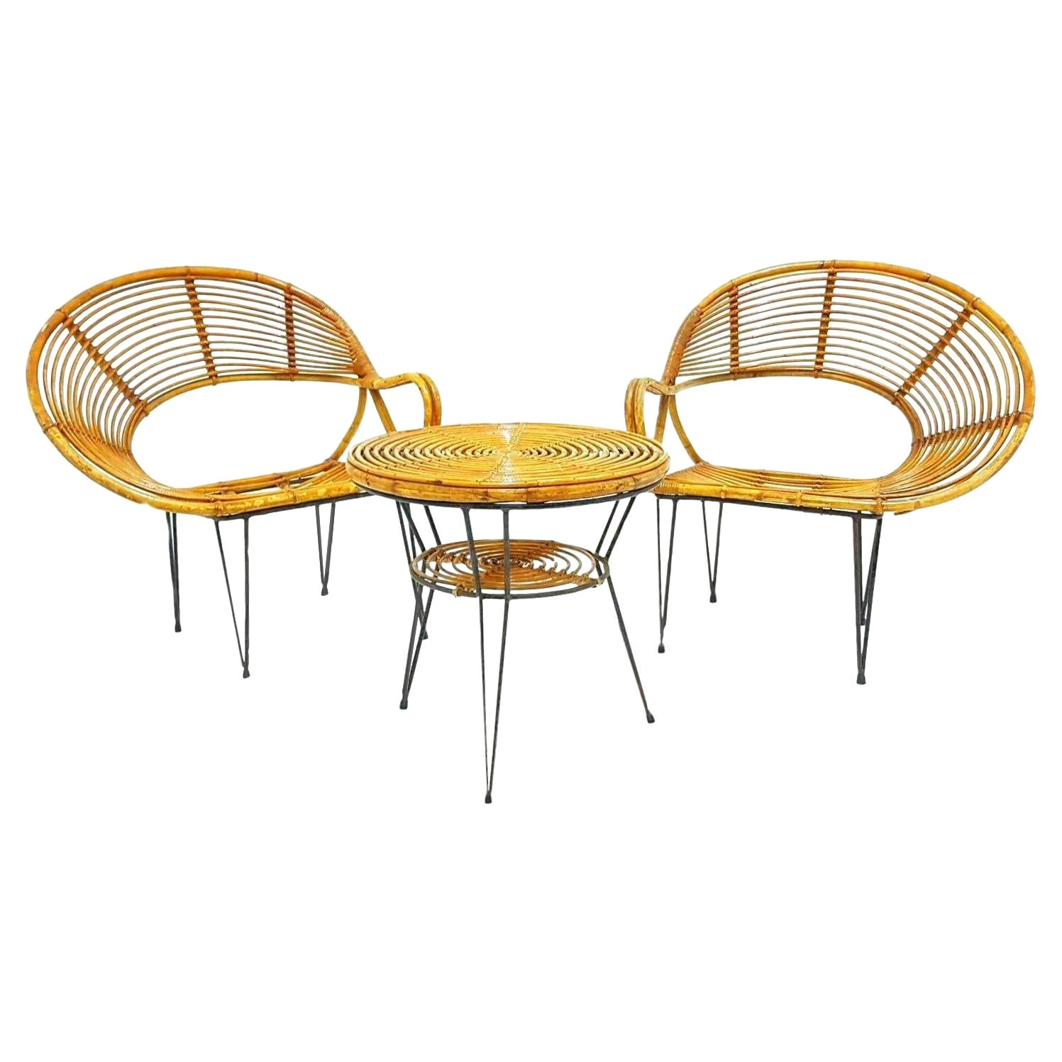 Diseño de sillas de salón y mesa de bambú Janine Abraham and Dirk Jan Rol, años 50 en venta