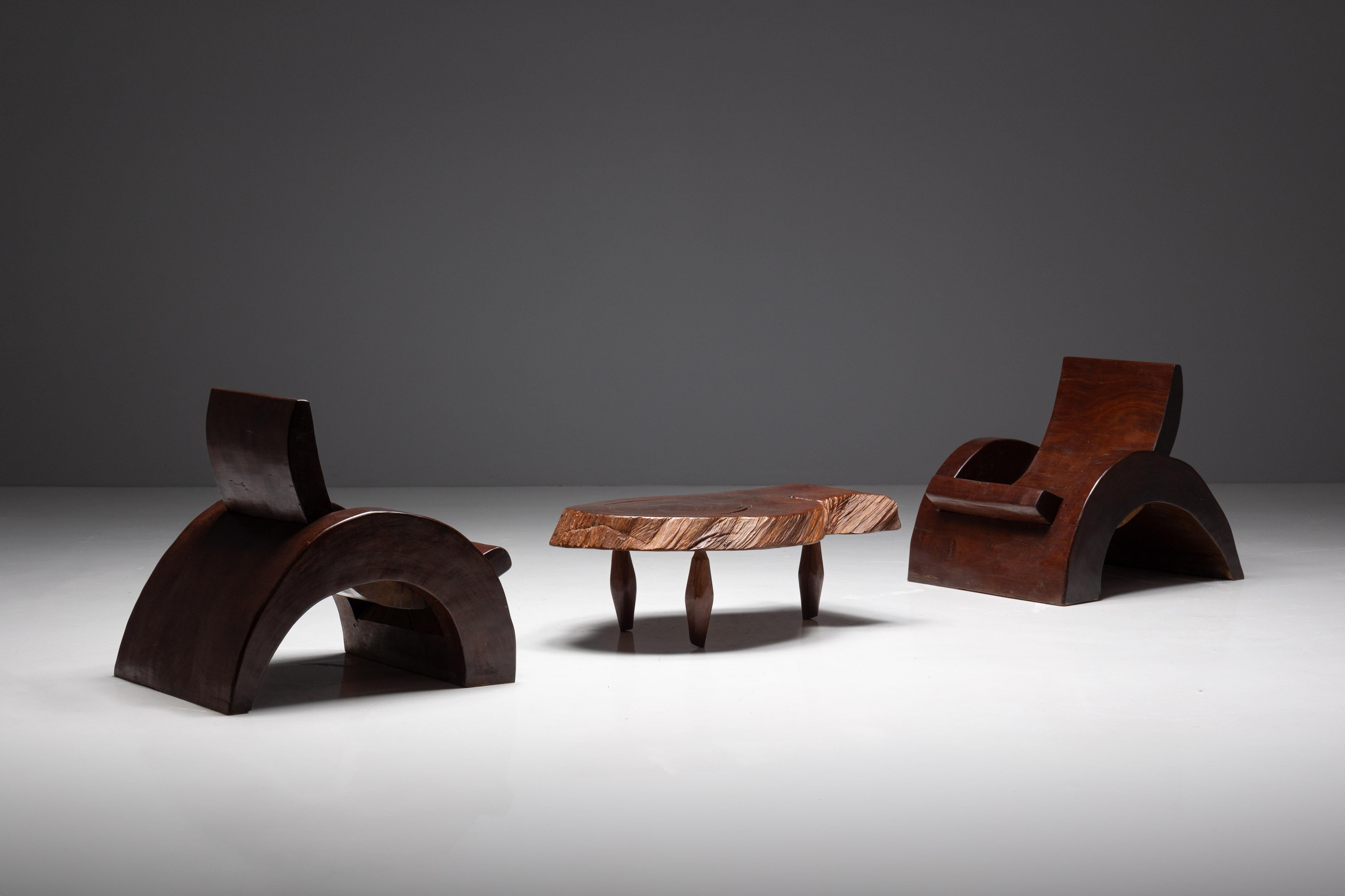 Mid-Century Modern Lounge Chairs and Coffee Table by José Zanine Caldas, Brazil, 1970s For Sale