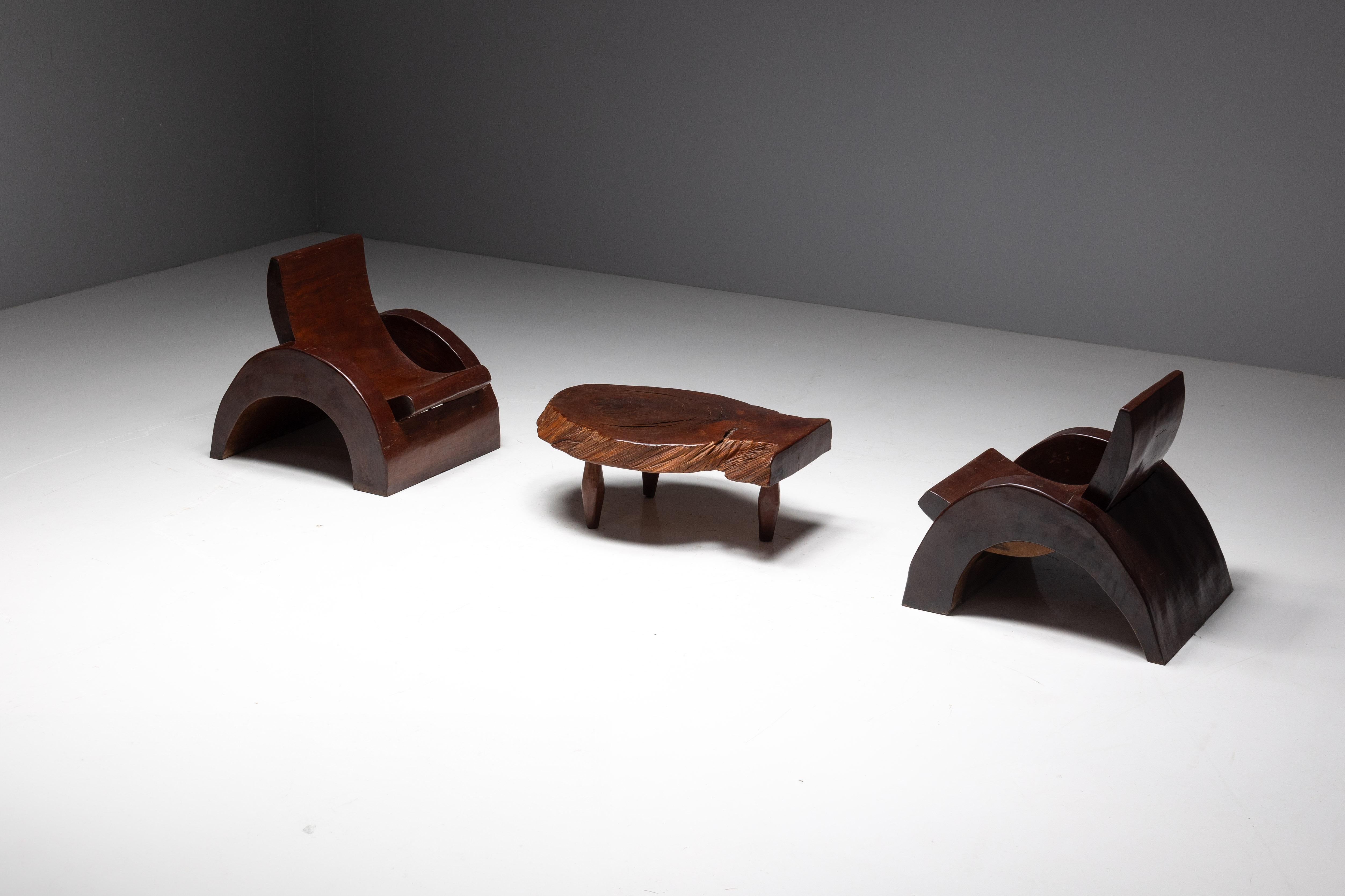 Late 20th Century Lounge Chairs and Coffee Table by José Zanine Caldas, Brazil, 1970s For Sale