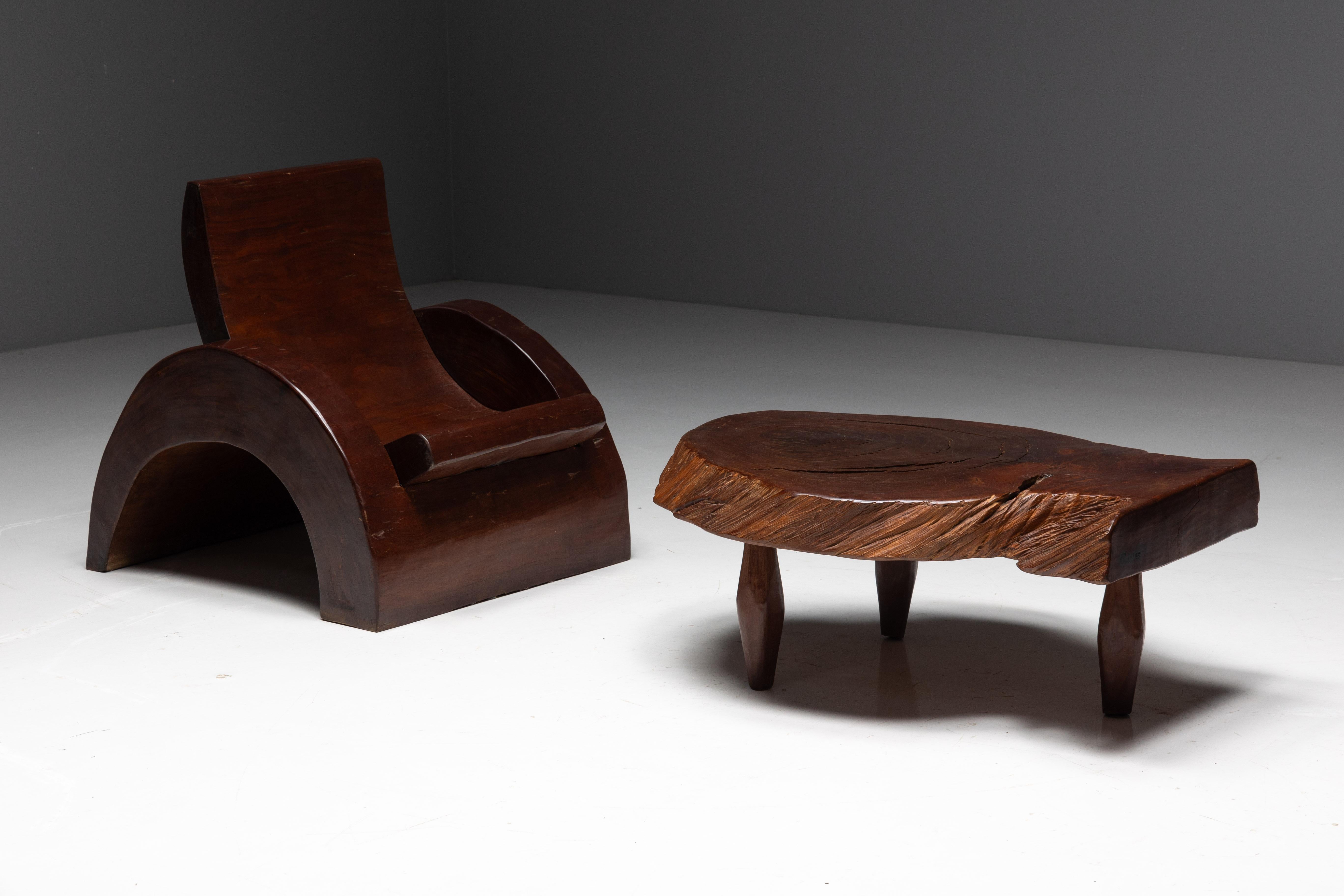 Wood Lounge Chairs and Coffee Table by José Zanine Caldas, Brazil, 1970s For Sale