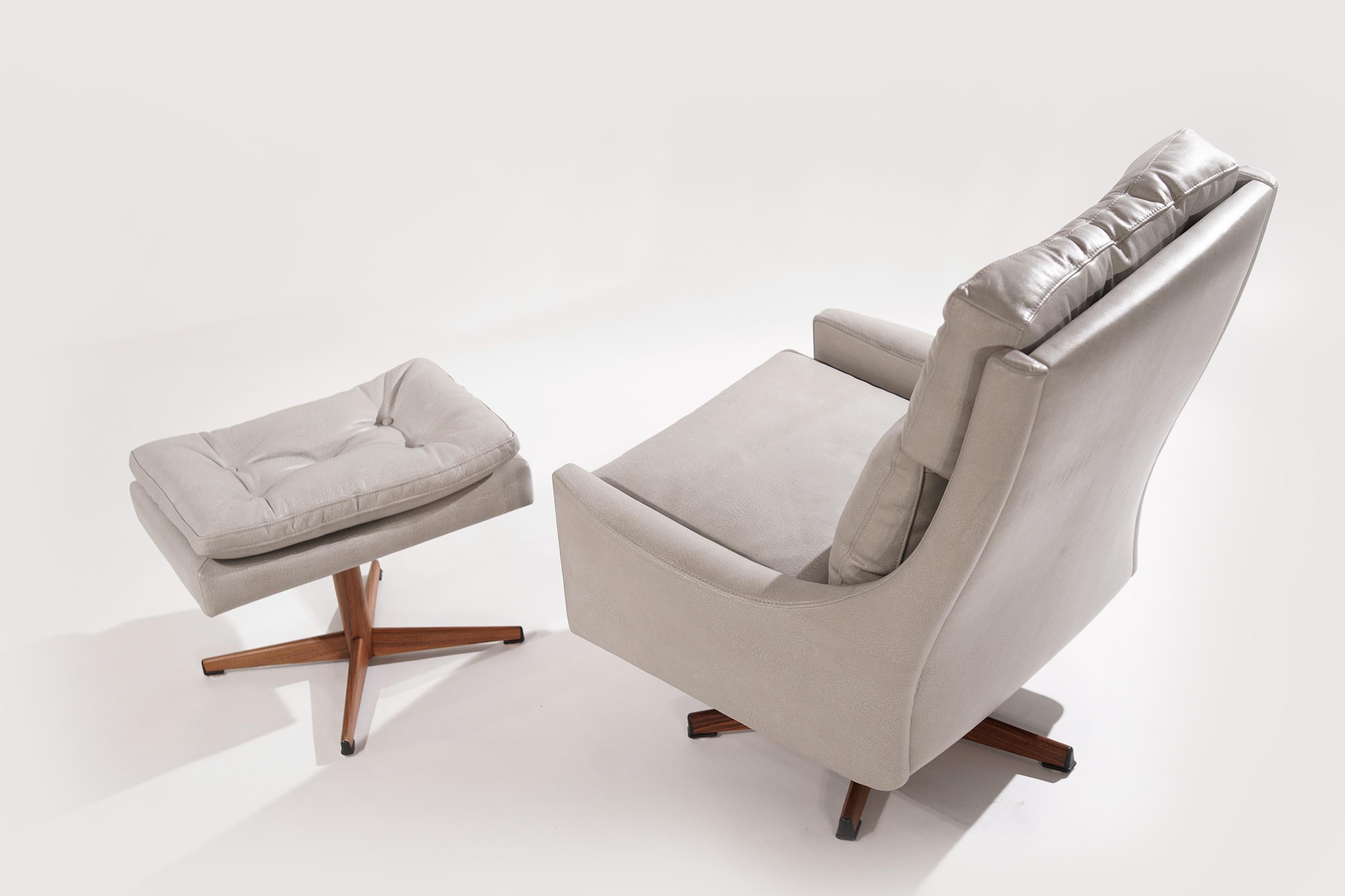 Leather Lounge Chair and Ottoman by Ib Kofod-Larsen, Denmark, 1950s
