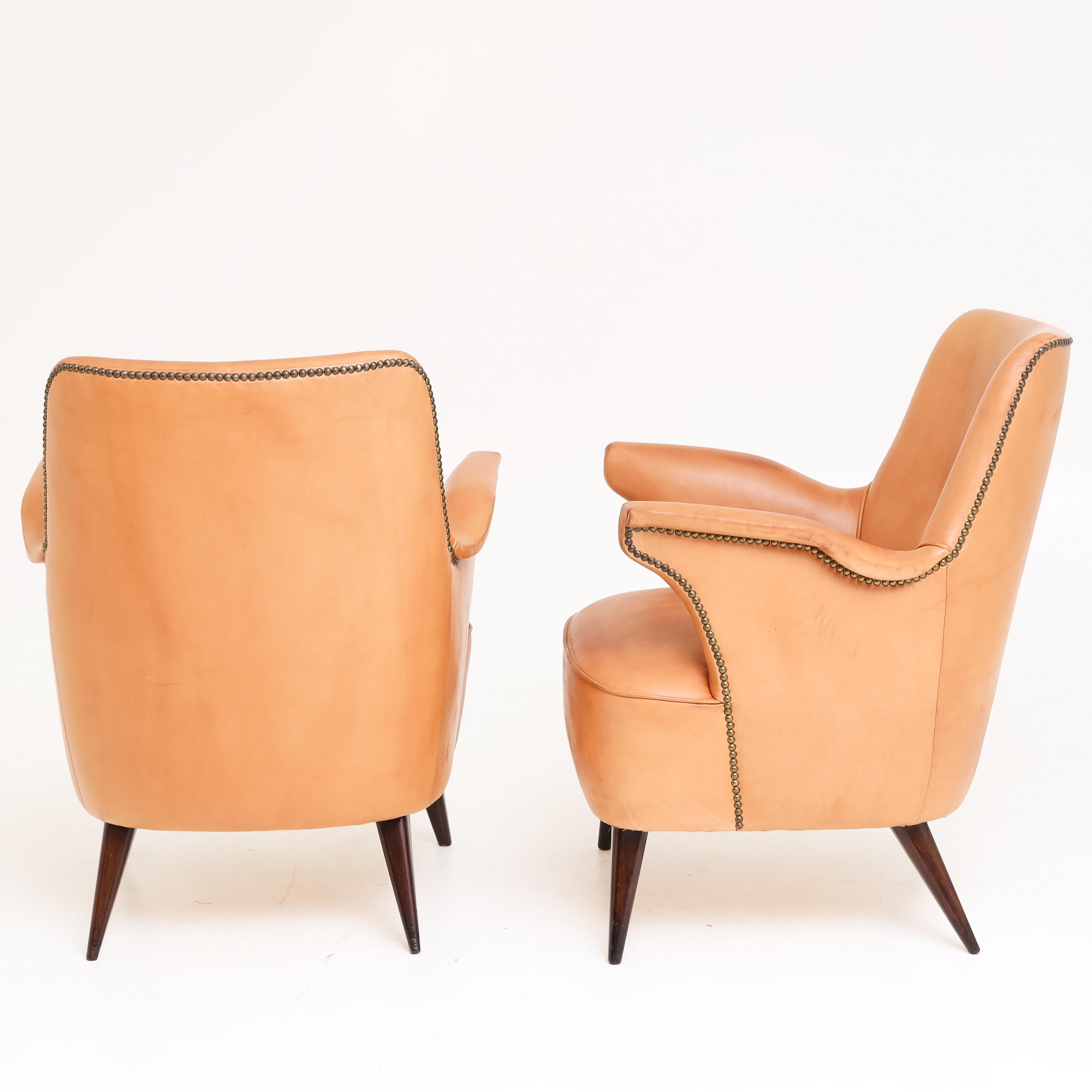 Leather Lounge Chairs, Attributed to Giovanni 'Nino' Zoncada, Italy, 1950s