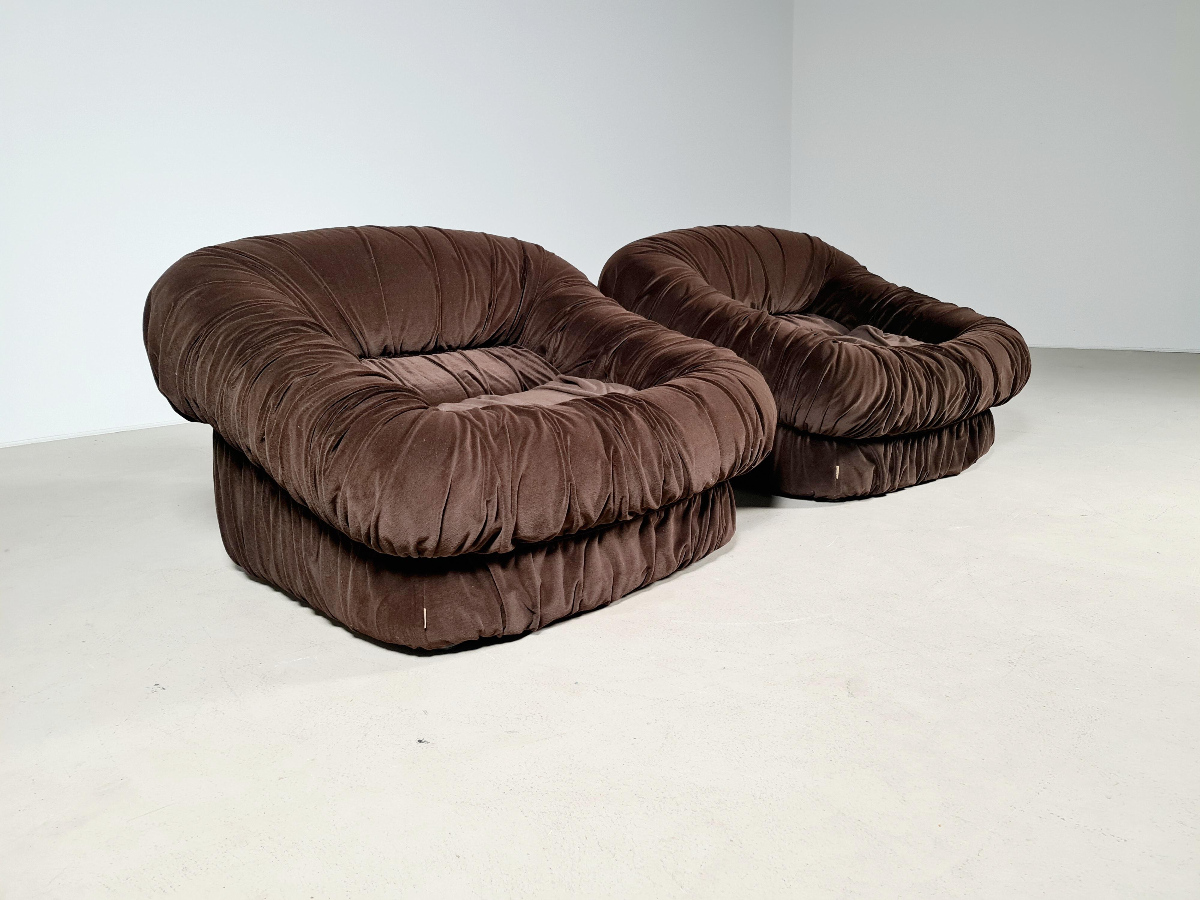 Velvet Lounge Chairs by De Pas, d'urbino and Lomazzi for Dell’Oca, 1970s