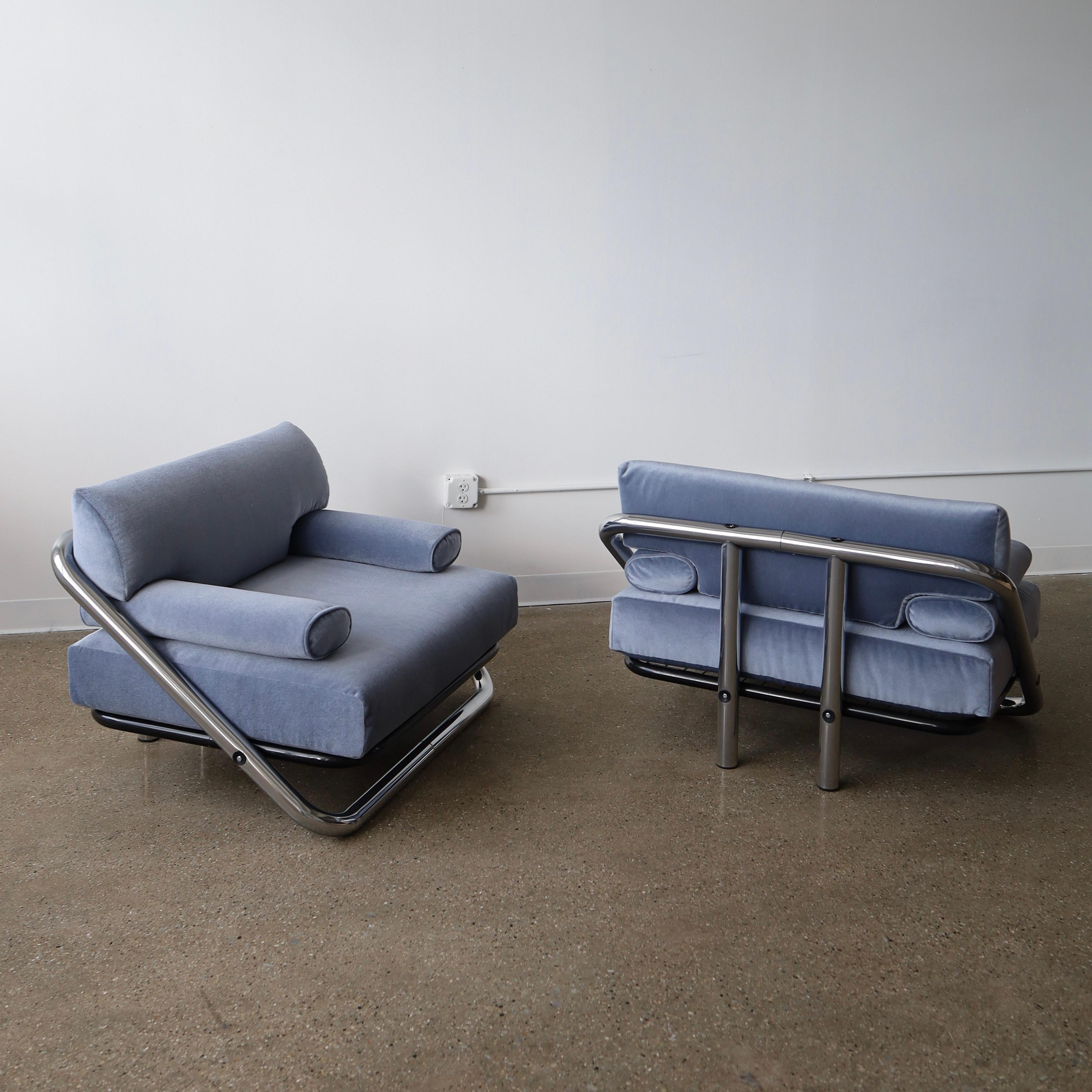 Mohair Lounge Chairs by Kinetics c. 1980s, a pair For Sale