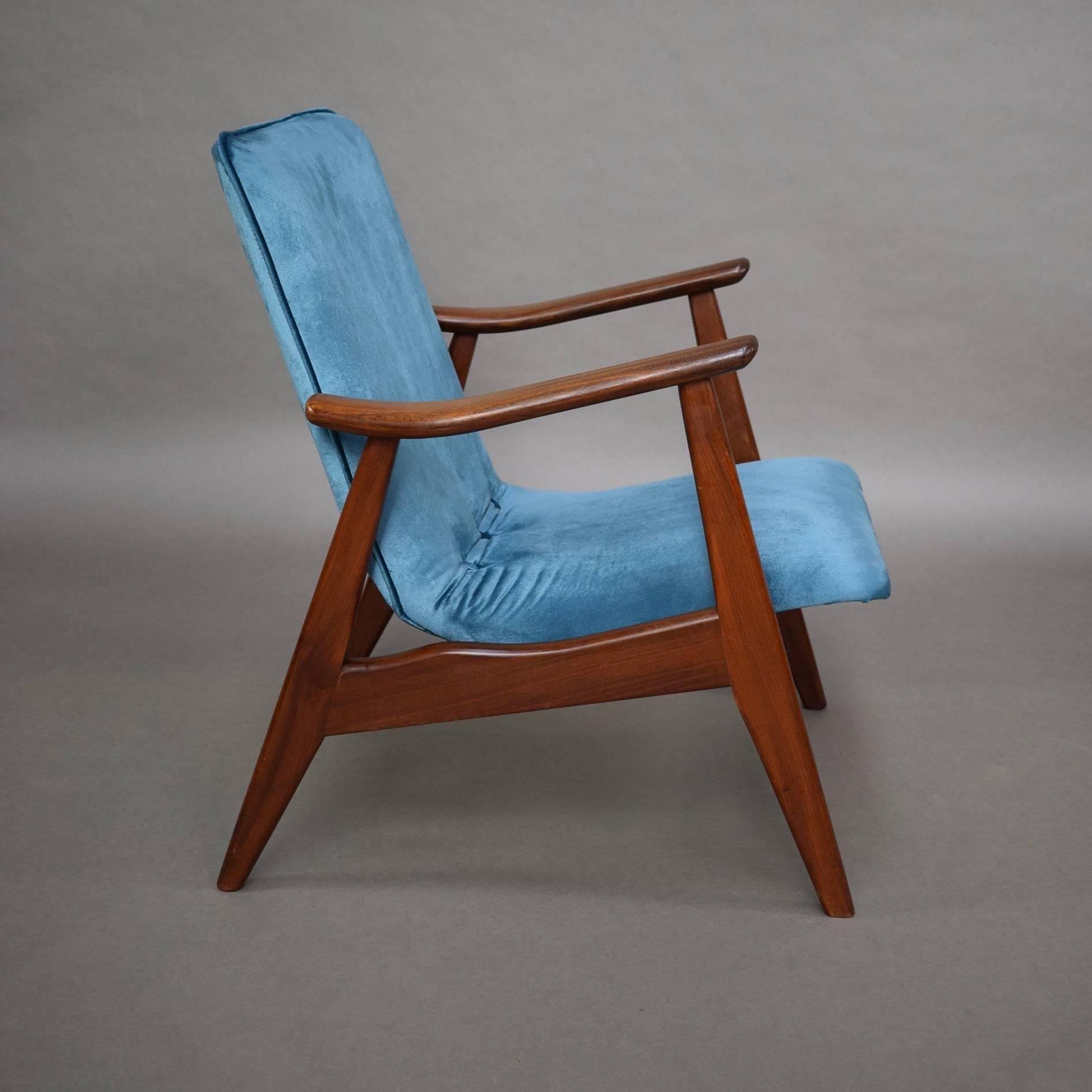 Velvet Lounge Chairs by Louis Van Teeffelen, Netherlands, circa 1960