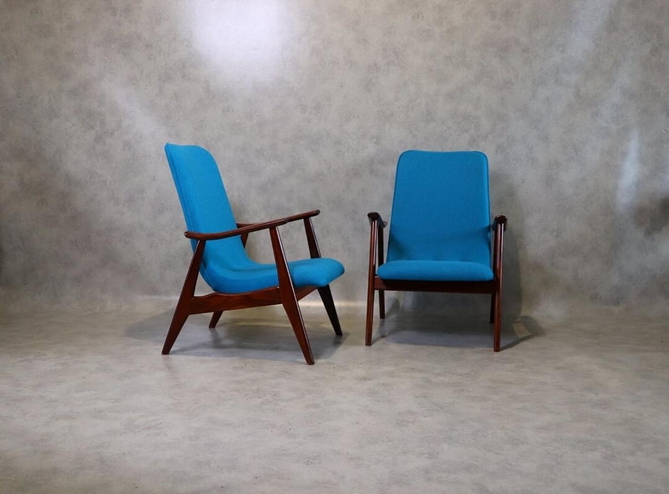 20th Century Blue Teak Lounge Chairs by Louis Van Teeffelen for Wébé, 1950s 3