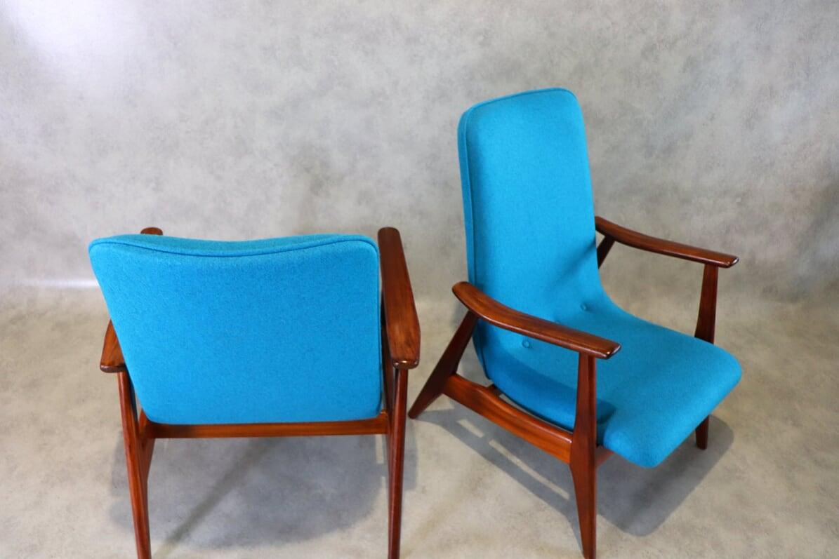 20th Century Blue Teak Lounge Chairs by Louis Van Teeffelen for Wébé, 1950s In Good Condition In Bunnik, NL