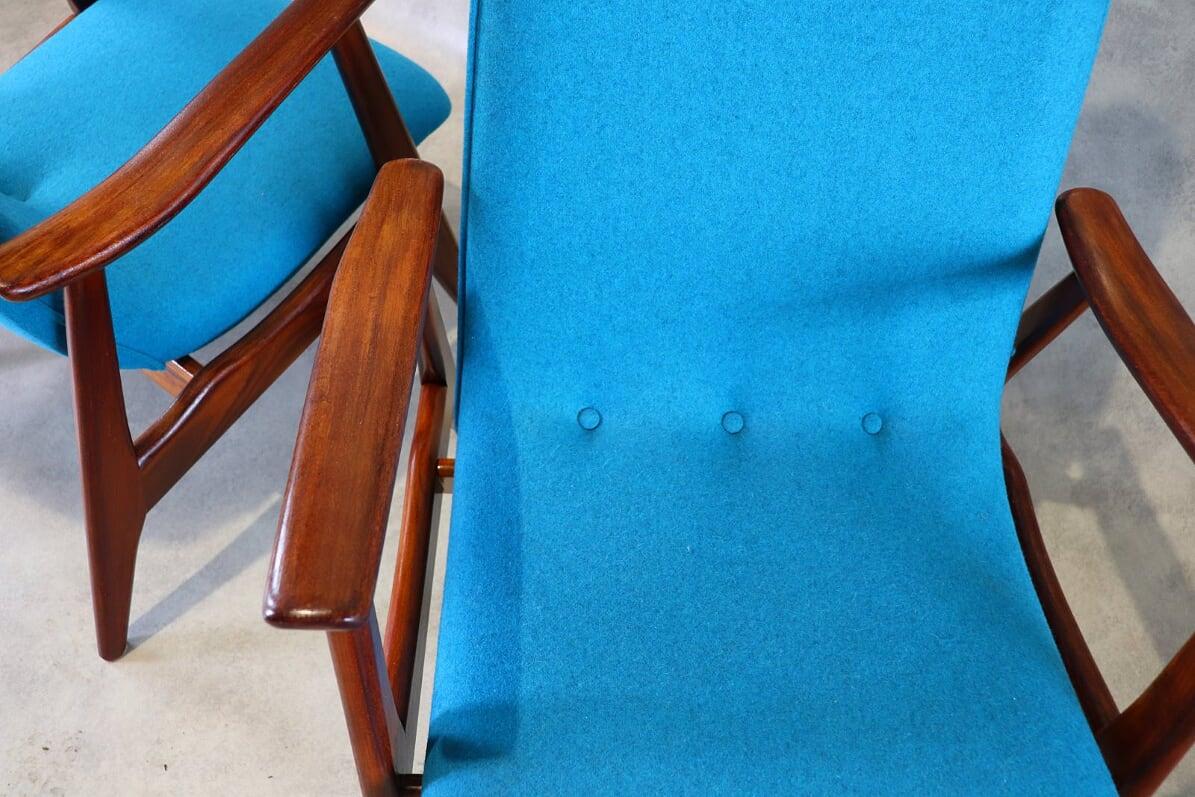 Mid-20th Century 20th Century Blue Teak Lounge Chairs by Louis Van Teeffelen for Wébé, 1950s