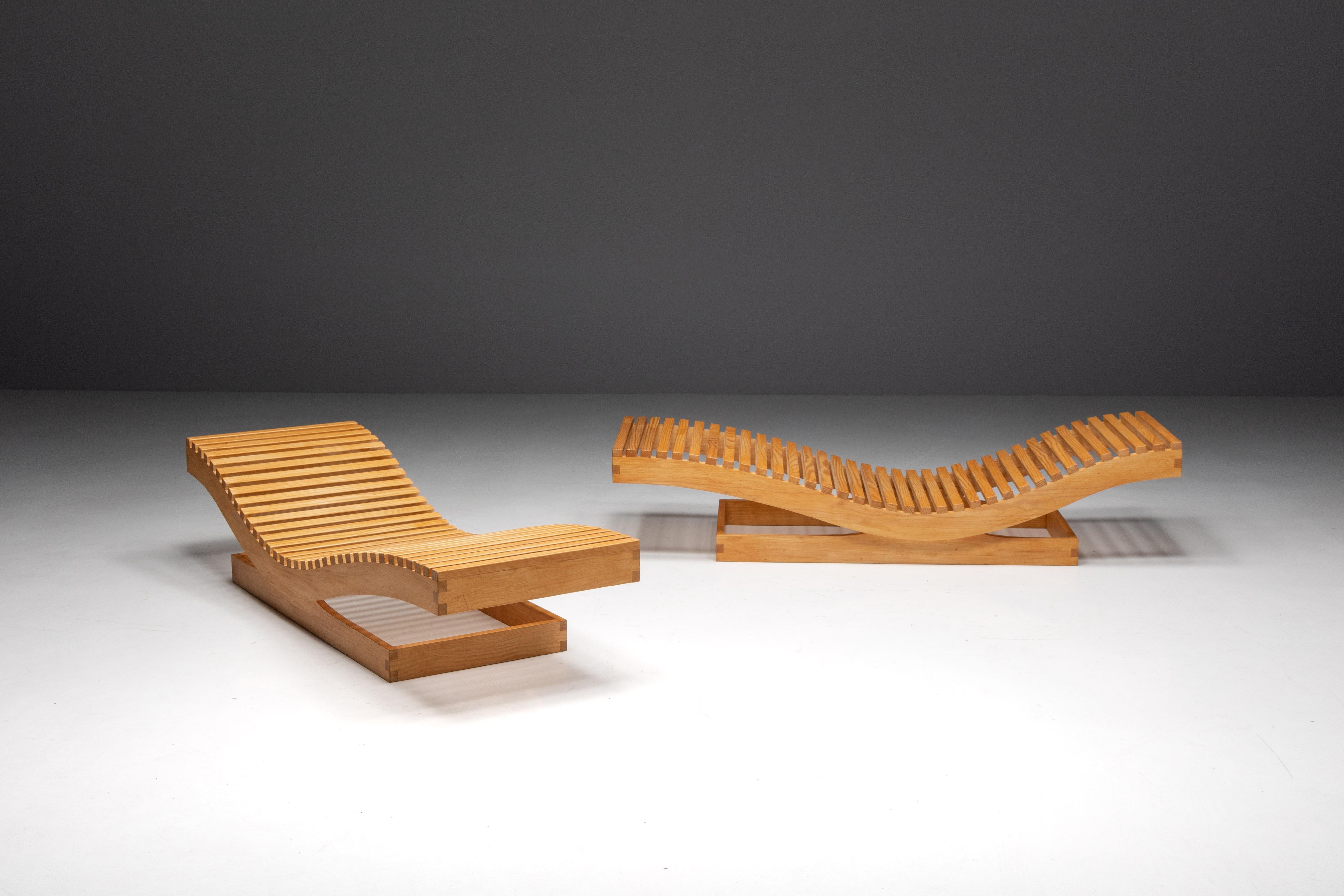 Wood Lounge Chairs by Maison Regain, France, 1970s For Sale
