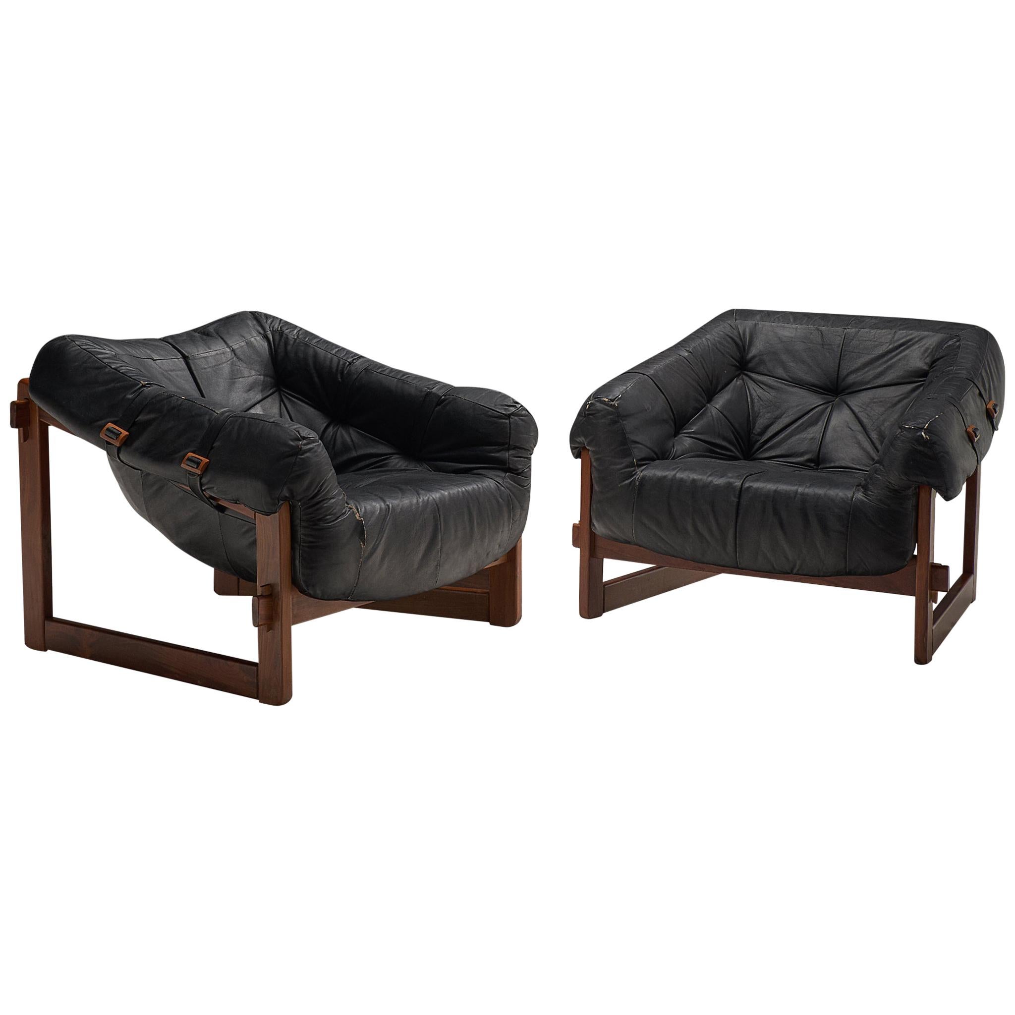Lounge Chairs by Percival Lafer in Original Black Leather