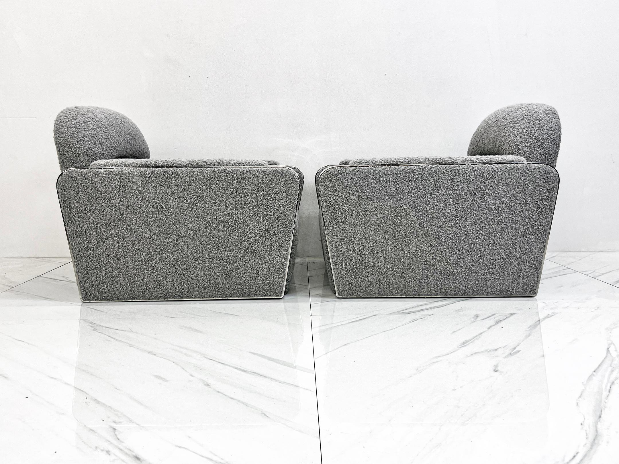 Bouclé Lounge Chairs by Stanley Jay Friedman for Brueton, Gray Boucle, 1980's, a Pair For Sale