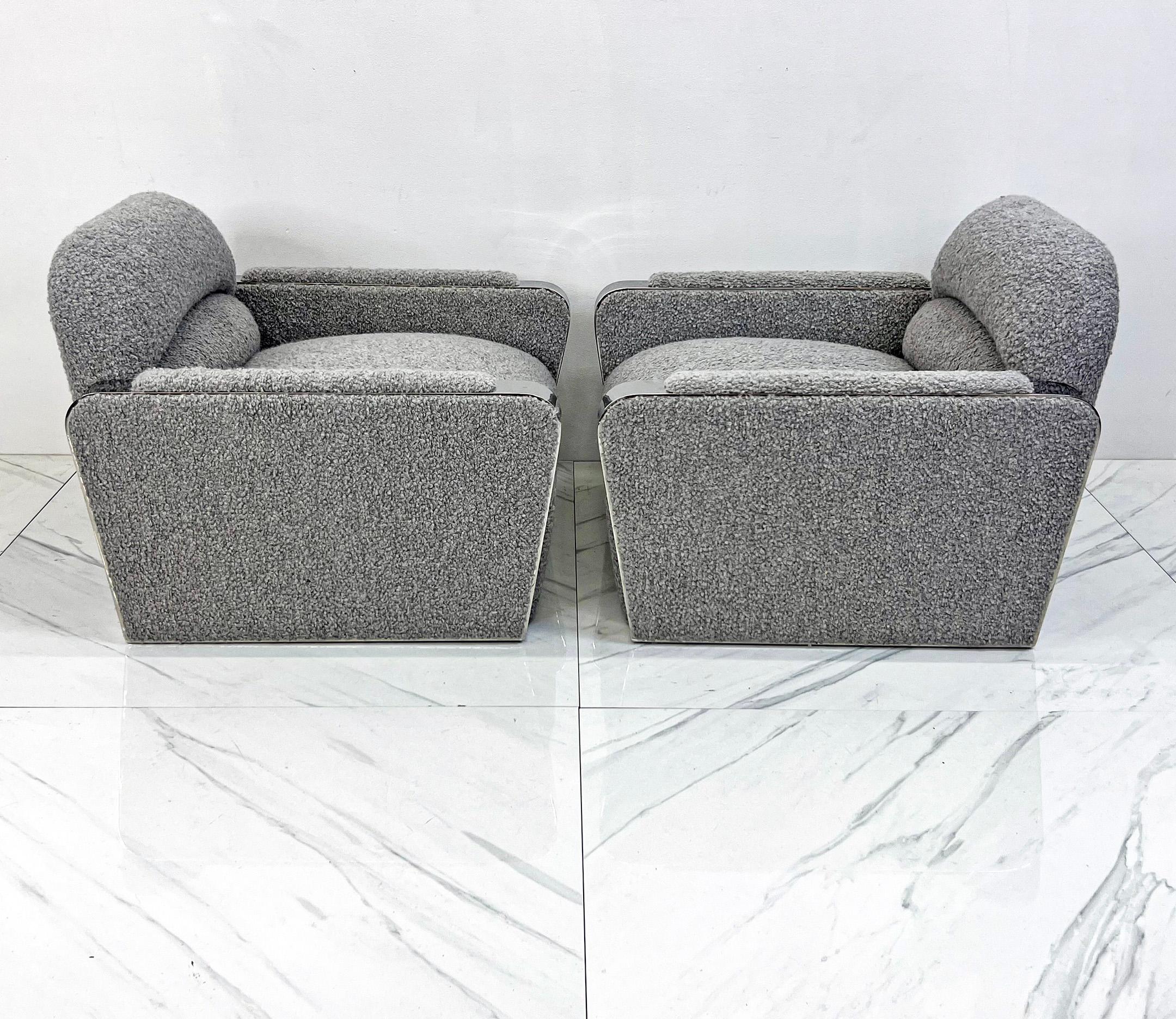 Lounge Chairs by Stanley Jay Friedman for Brueton, Gray Boucle, 1980's, a Pair For Sale 1