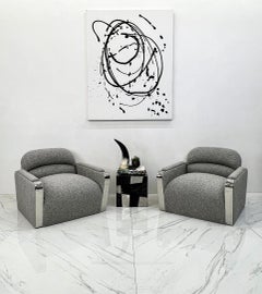 Lounge Chairs by Stanley Jay Friedman for Brueton, Gray Boucle, 1980's, a Pair
