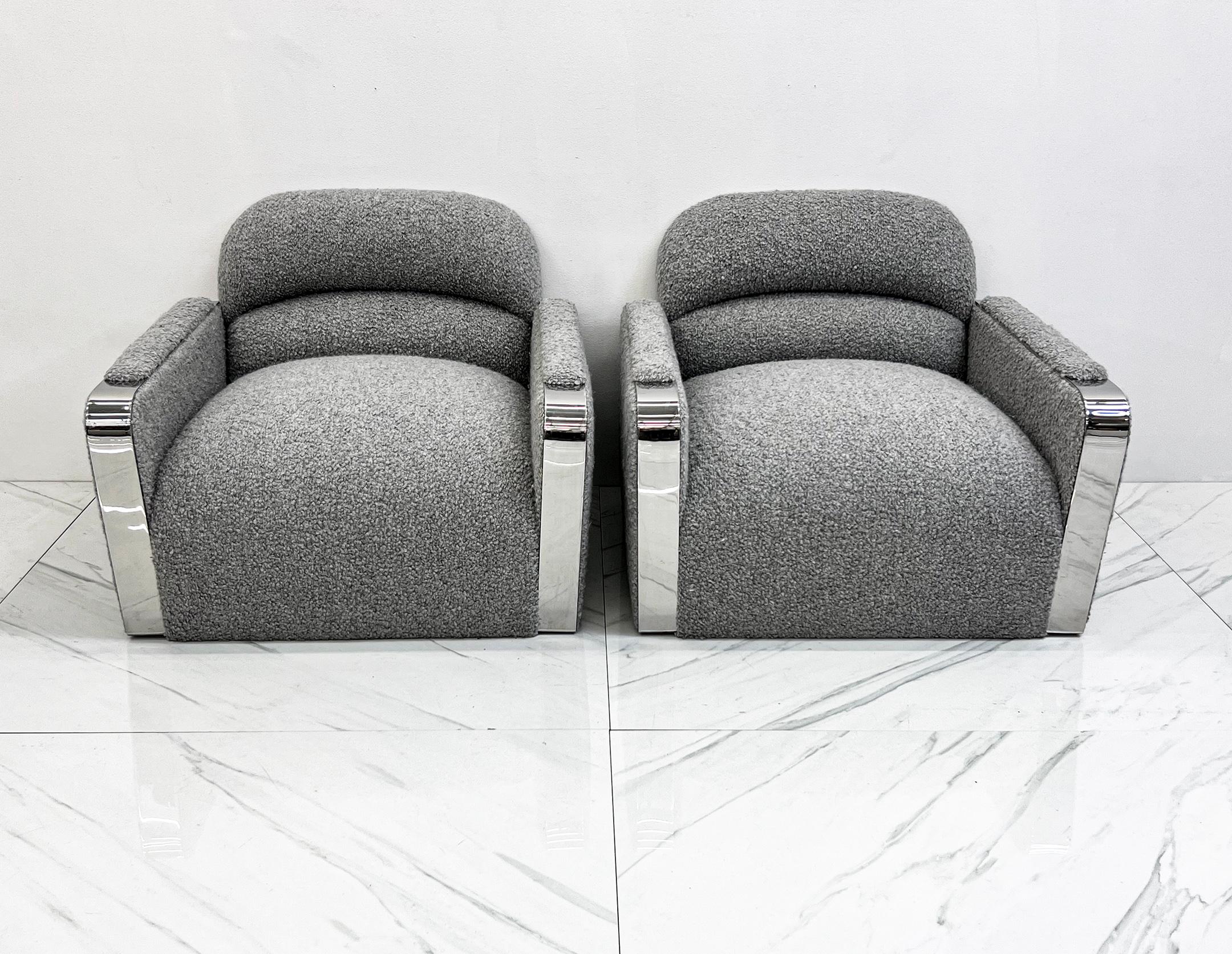 Late 20th Century Lounge Chairs by Stanley Jay Friedman for Brueton, Gray Boucle, 1980's, a Pair For Sale