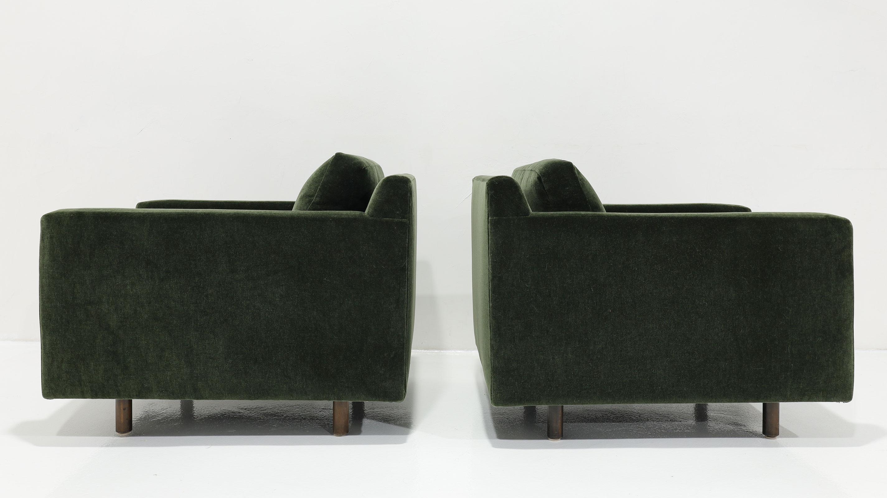Fauteuils de salon Harvey Probber en mohair vert forêt en vente 1
