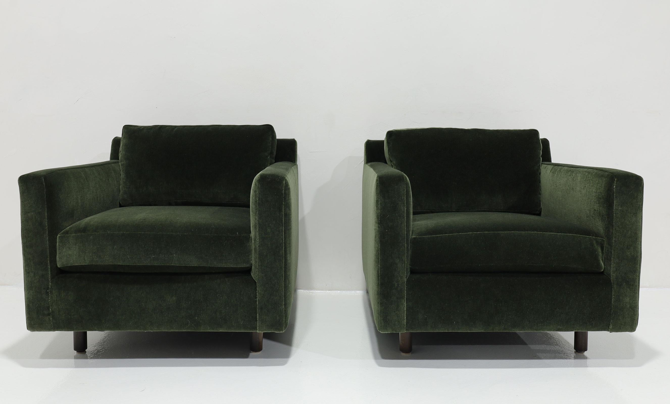 Fauteuils de salon Harvey Probber en mohair vert forêt en vente 2
