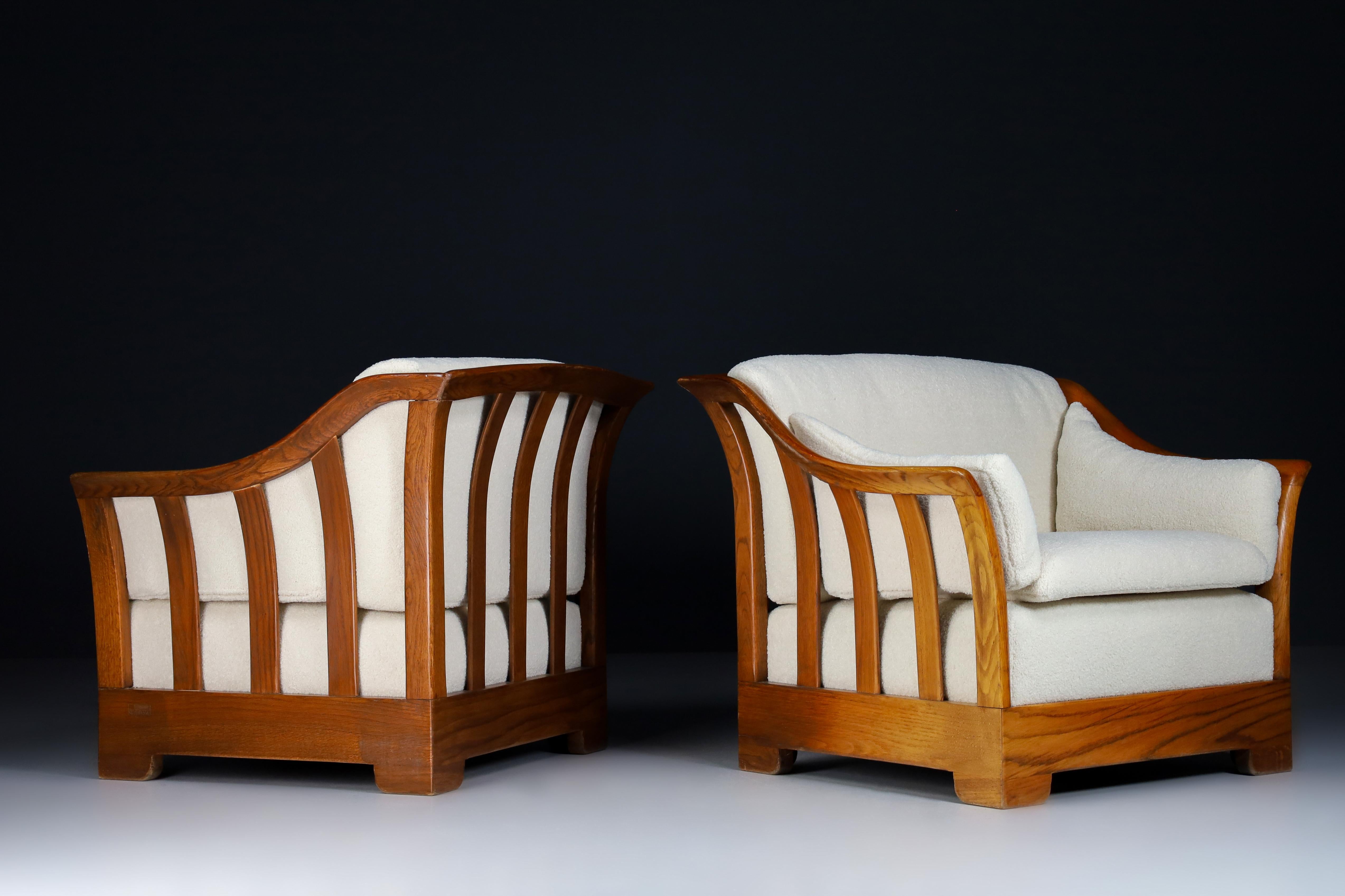 Lounge chairs in Ash and Teddy upholstery by Sapporo for Mobil Girgi, Italy 1970

Lounge chairs in Ash and Teddy upholstery by Sapporo for Mobil Girgi, Italy 1970. Generously proportioned ash wood lounge chairs; the patina of the wood is warm and