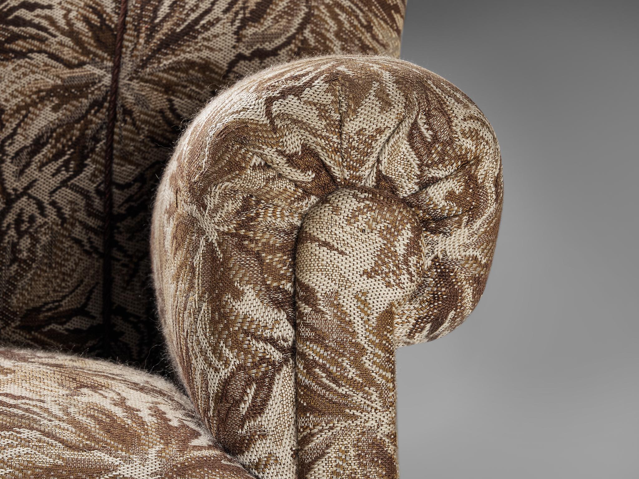 Fabric Lounge Chairs in Brown and Beige Floral Upholstery