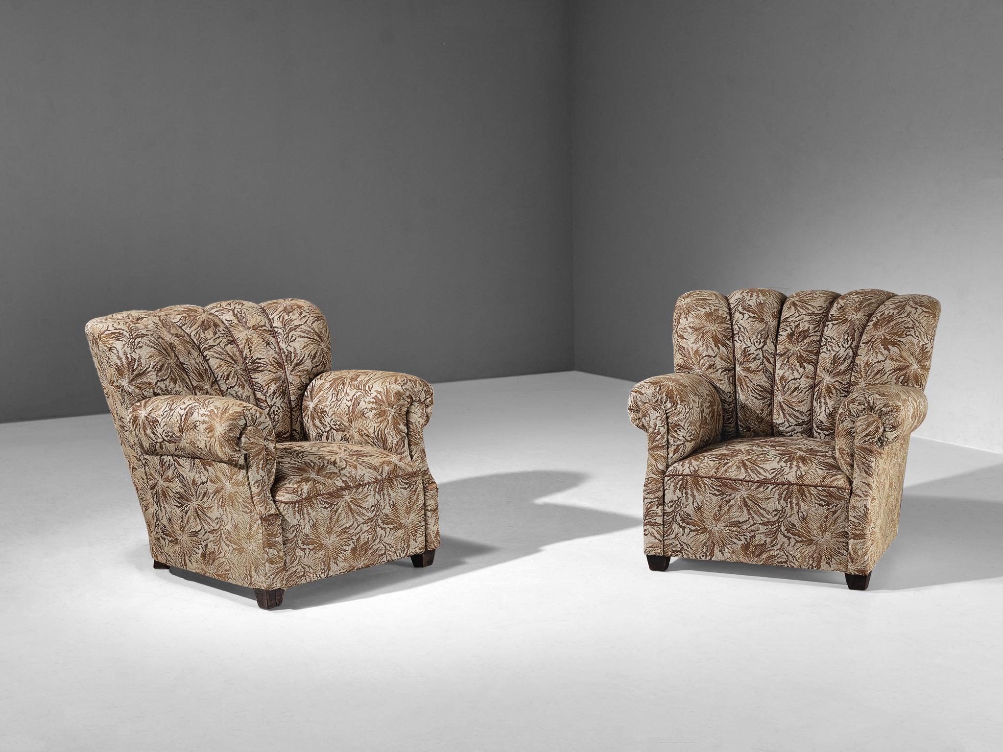 Lounge Chairs in Brown and Beige Floral Upholstery 1