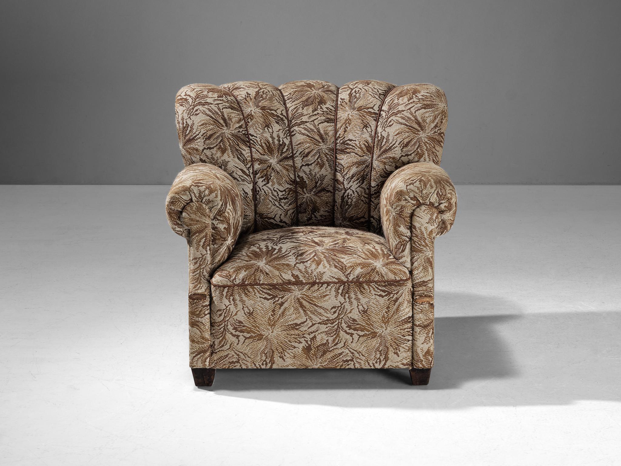 Lounge Chairs in Brown and Beige Floral Upholstery 2