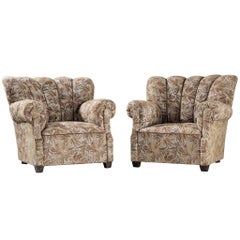 Lounge Chairs in Brown and Beige Floral Upholstery