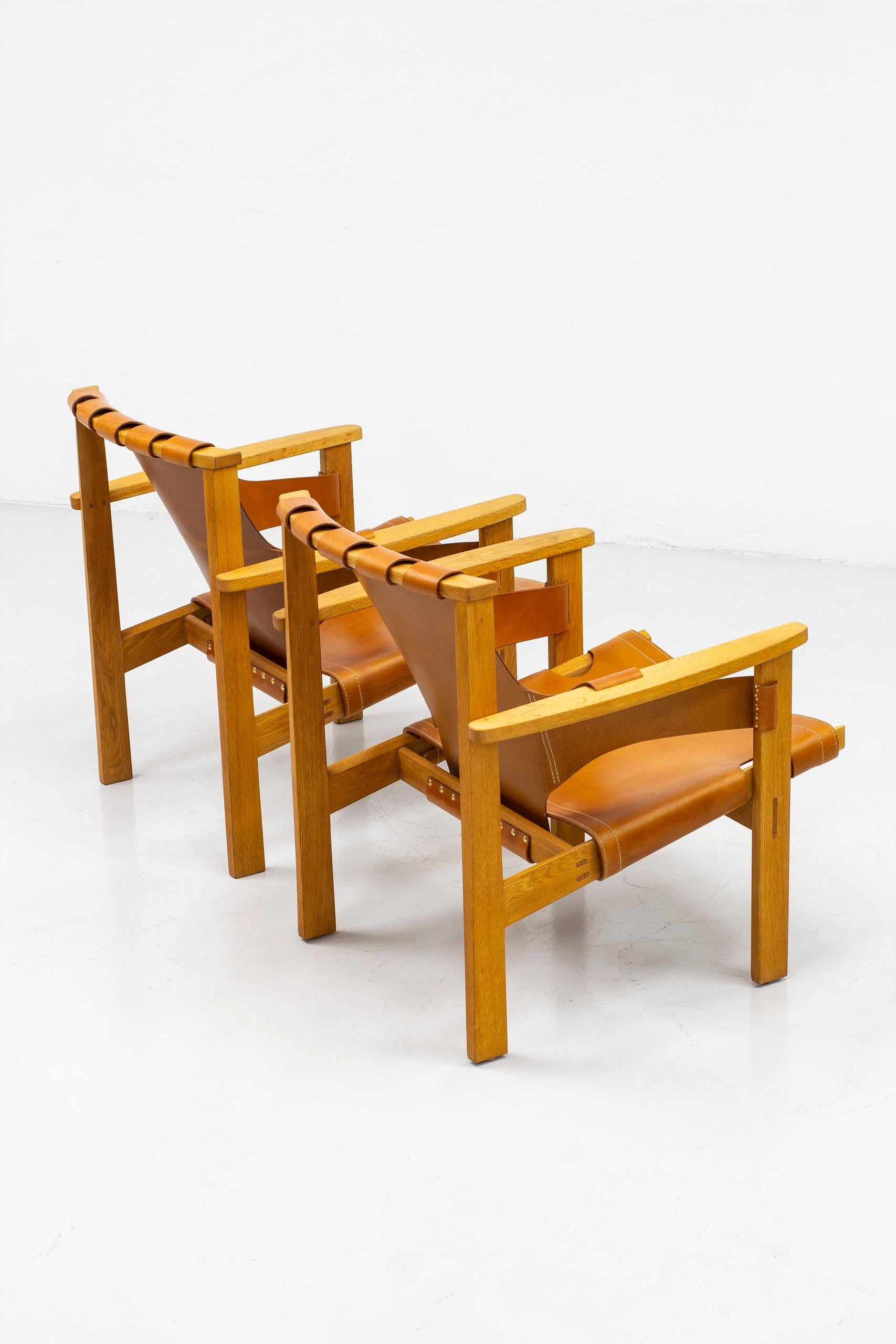 Lounge Chairs in Oak and Leather by Carl-Axel Acking, Nk, Nordiska Kompaniet In Good Condition In Hägersten, SE