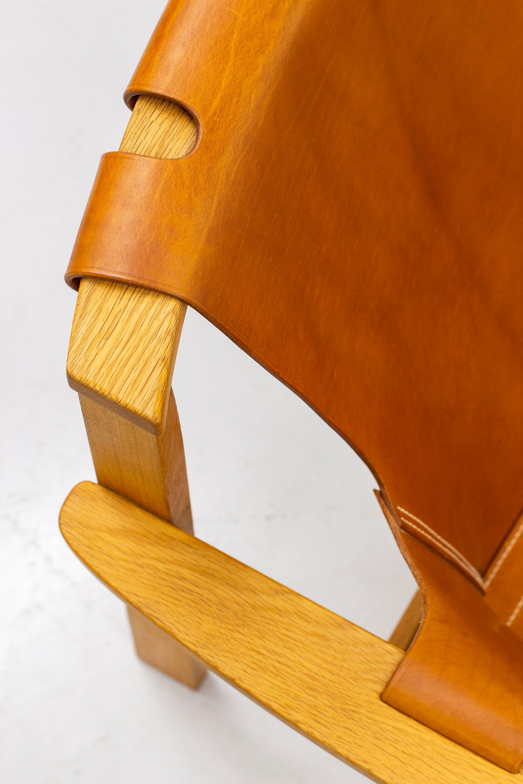 Mid-20th Century Lounge Chairs in Oak and Leather by Carl-Axel Acking, Nk, Nordiska Kompaniet