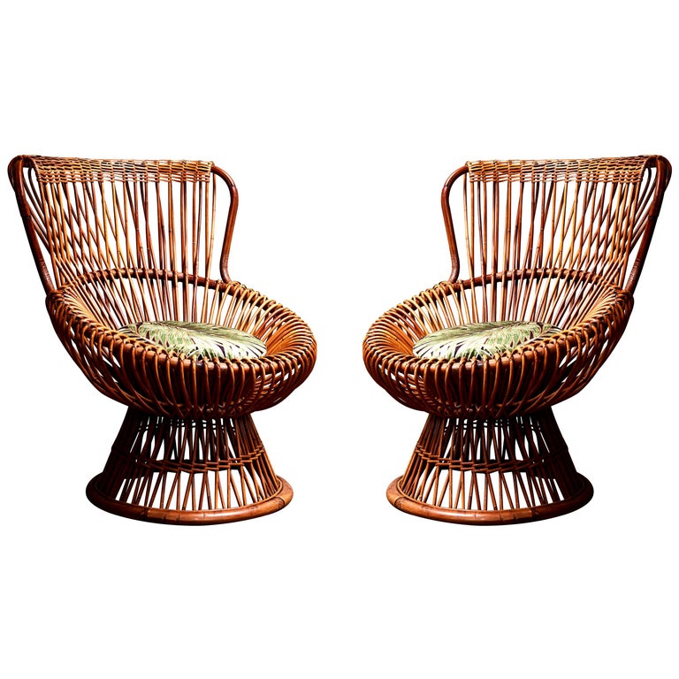 Franco Albini Margherita rattan lounge chairs, 1960s