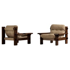Retro Lounge Chairs in Solid Hardwood, by Jean Gillon, Brazilian Mid-century Design